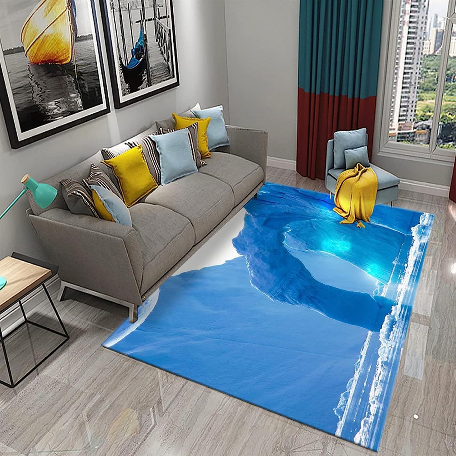 Tapis 3D imprimé paysage glaciaire antidérapant pour chambre et salon moderne