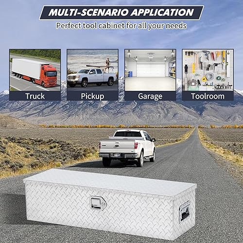 Miniatura 4 de GAOMON Caja de herramientas para caja de camión de 39 pulgadas, de aluminio resistente con estante deslizante, caja de herramientas de placa de