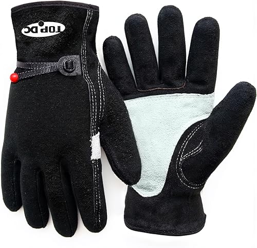 TOPDC Guantes de trabajo de cuero para hombres o mujeres, guantes de cuero de piel de vaca para jardinería, soldadura TIG/MIG, motosierra, granja,