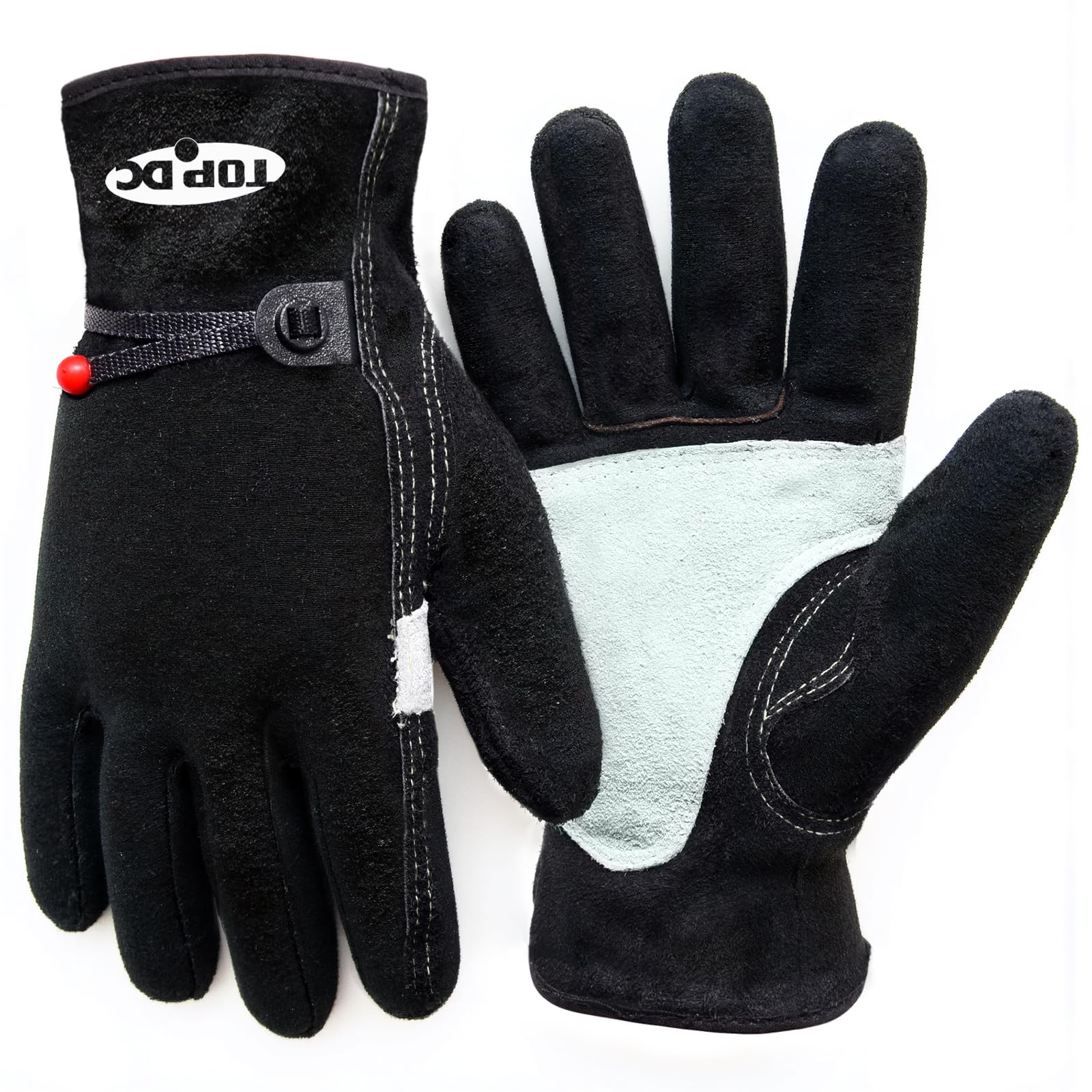 Leather Work Gloves for Men or Women, Cowhide Leather Gloves for Gardening, Tig/Mig Welding, Chainsaw, Farm, Ranch, Reinforced Palm, Adjustable Cuff, Cotton Lining, Firm Grip & Durable, S