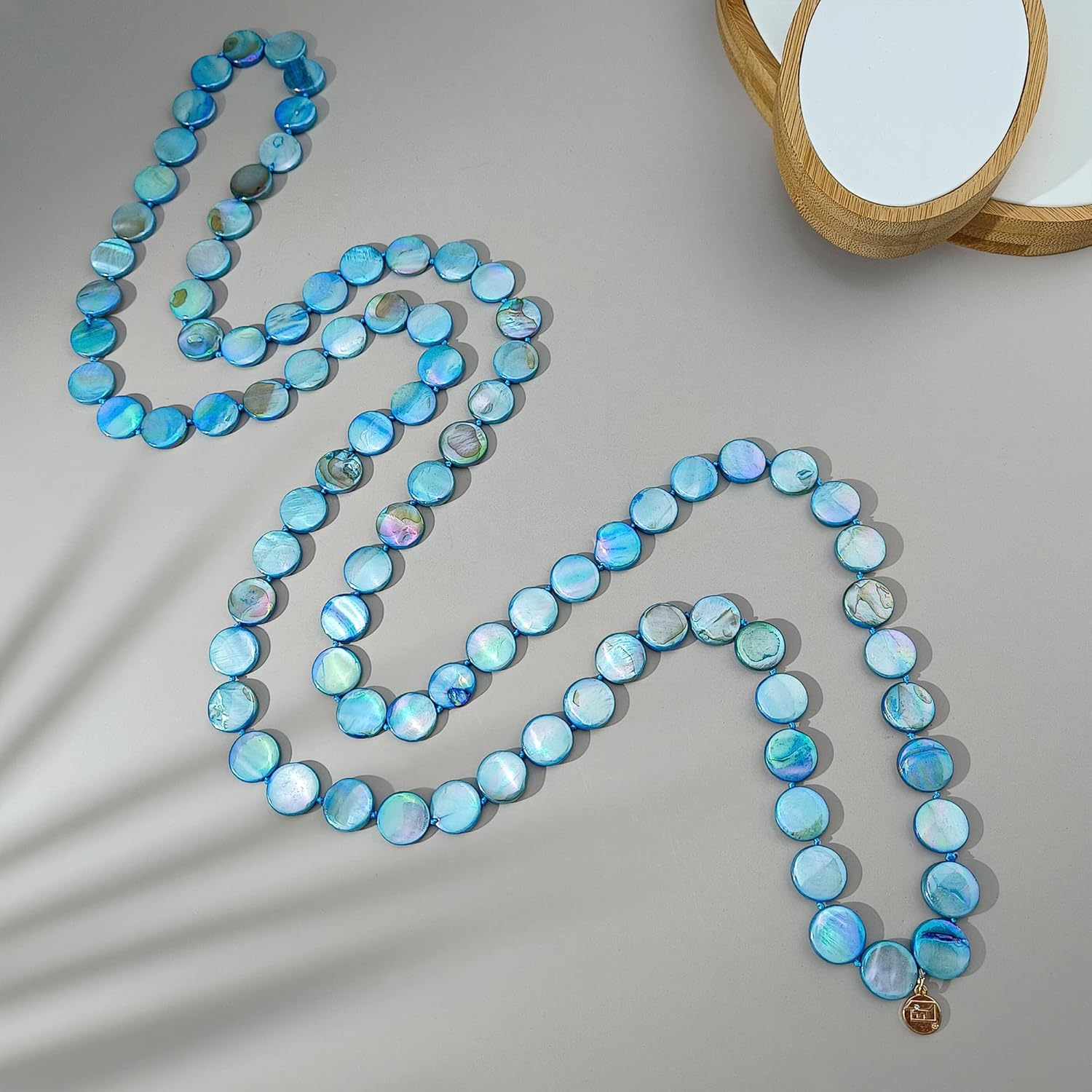 Firstmeet Flat Round Coin Shell Beads Long Knotted Necklace Natural Mother of Pearl Handmade Jewelry For Women - Image 5