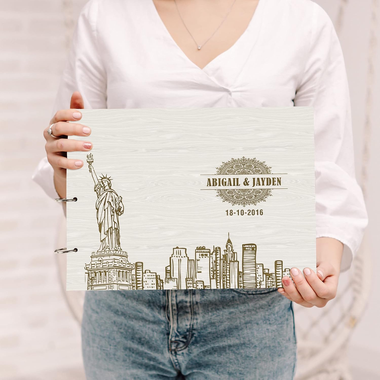 Darling Souvenir Personalized Engraved Laser Cut Wedding Guest Book Wooden Cover Sign-in Book Registry Guestbook Scrapbook-2L