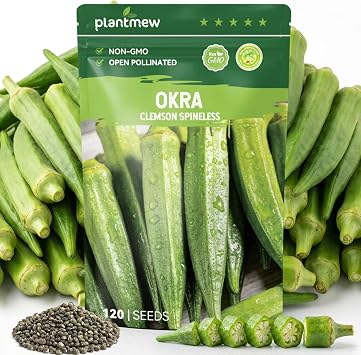 Clemson Spineless Okra Seeds for Planting, 120 Heirloom Seeds Heat-Tolerant & High-Yielding, Fast Growing Vegetable Seeds for Outdoor Gardens