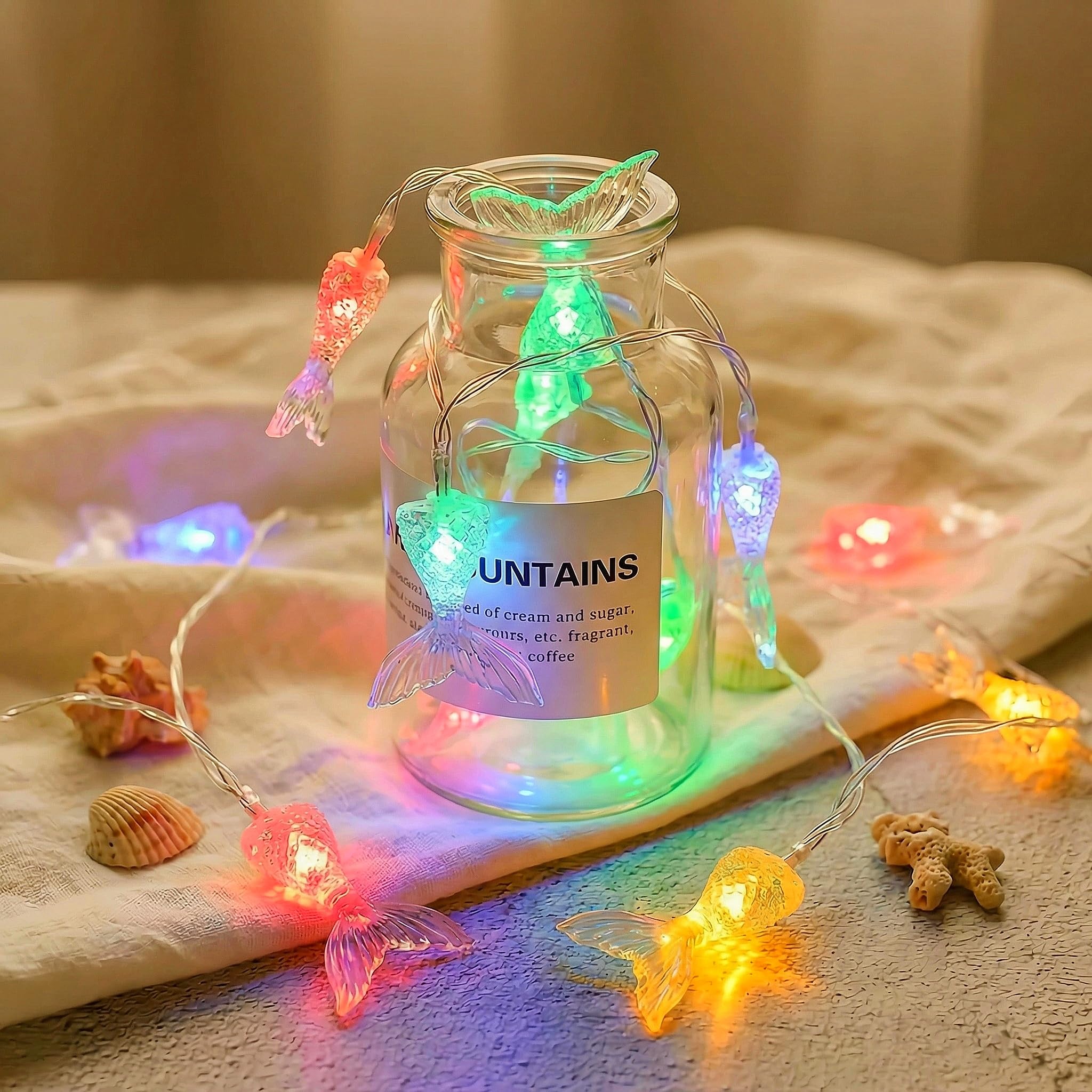 HHMTAKA Mermaid String Fairy Lights Battery Operated 20 Warm White LED 3M Ocean Fairy String Lights Mermaid Fairy Lights for Indoors,Bedroom,Christmas Decoration (Multicolor)