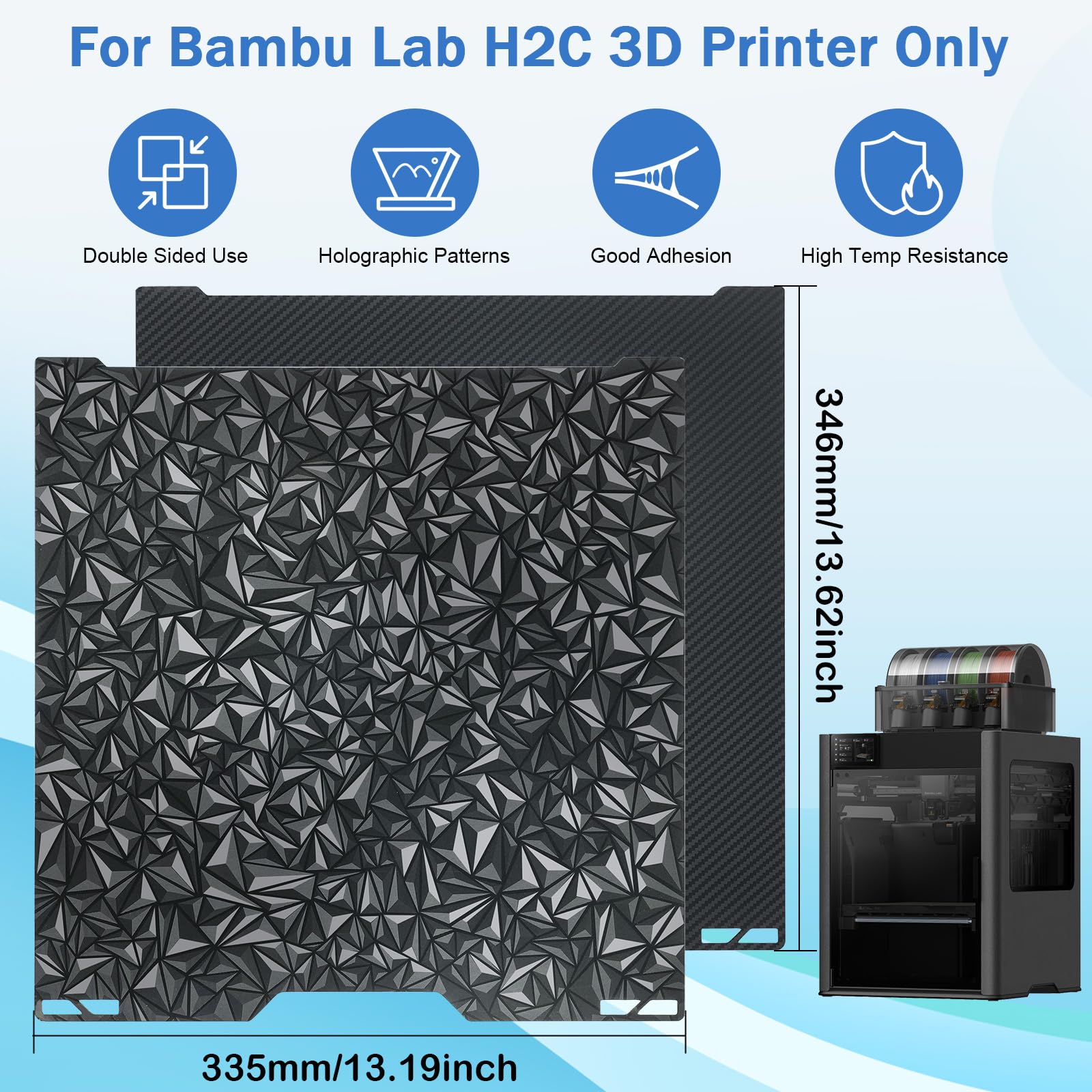 H2C A2L Druckplatte für Bambulab 335x346mm, Doppelseitig Glatt PEO PET Build Plate Spring Steel Druckbett für Bambu Lab H2C A2L