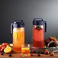 Vista 8 de Komax Juego de 2 jarras de agua de plástico con tapa, sin BPA y té helado, aptas para microondas, para lavavajillas, para té, sangría o jugo, tapas