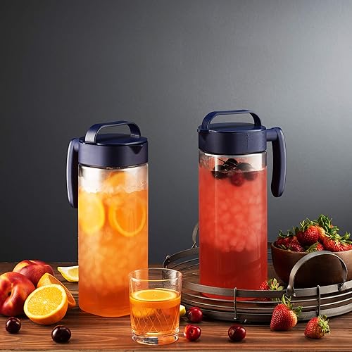 Miniatura 8 de Komax Juego de 2 jarras de agua de plástico con tapa, sin BPA y té helado, aptas para microondas, para lavavajillas, para té, sangría o jugo, tapas