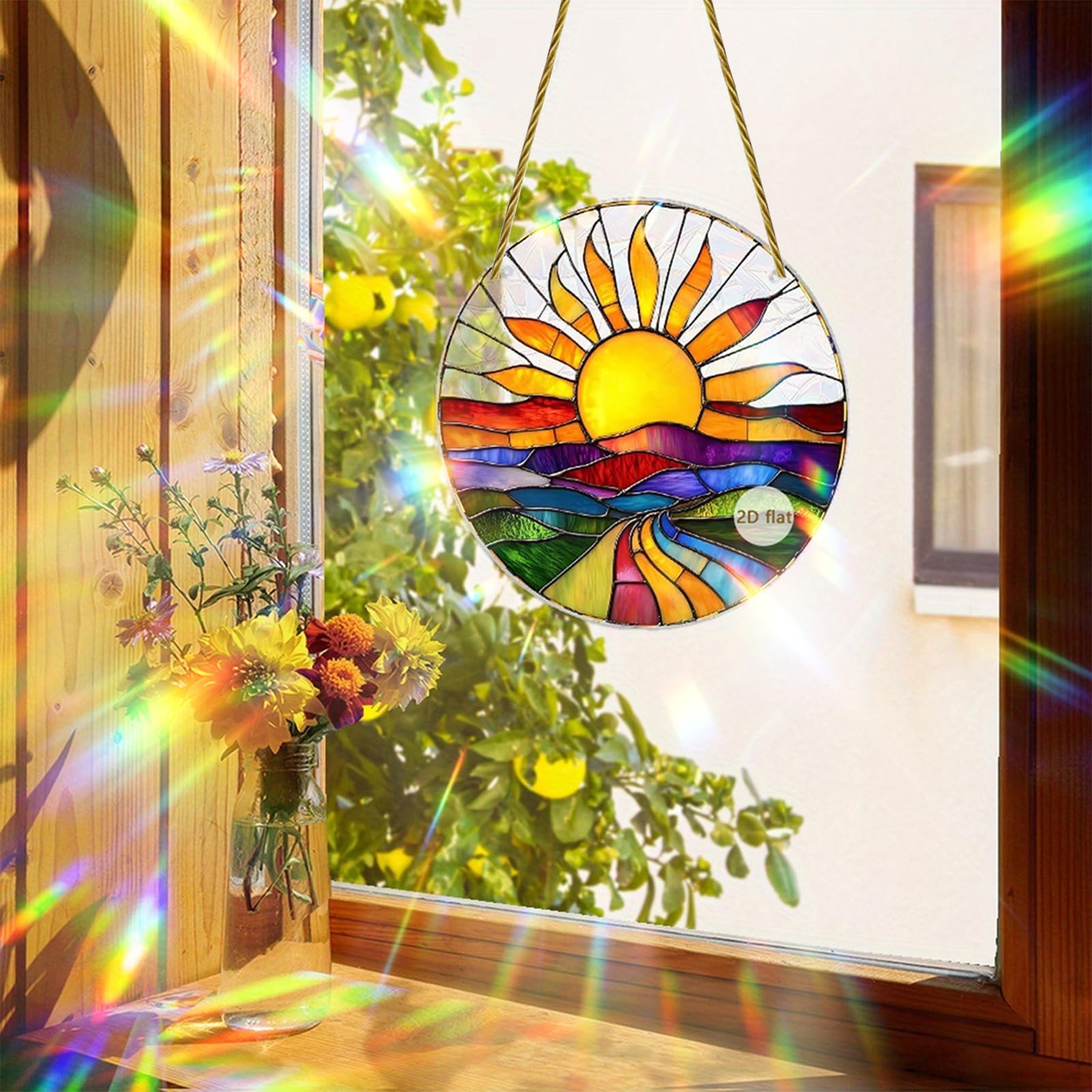 Acchiappasole Cristallo, Appeso Arcobaleno Prisma Finestra, Acchiappa Sole Acrilico, 20x20cm Acchiappa Forma Girasole, Pendenti Prismi Cristallo, Acchiappasole Arcobaleno per Casa Giardino