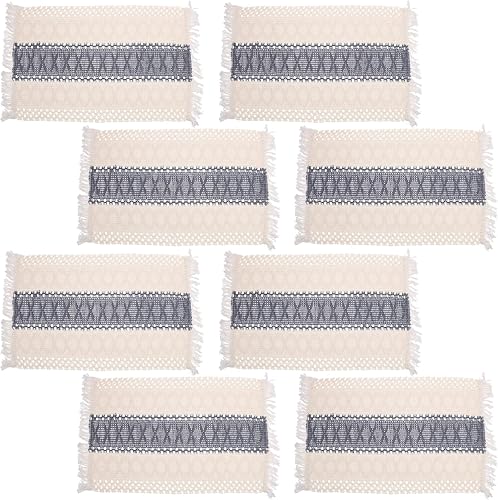 ABOOFAN 8pcs Cotton Linen Reusable Placemats Table Mats Tassel Design for Kitchen and Dining Table Elegant Dual-Tone Woven for Home