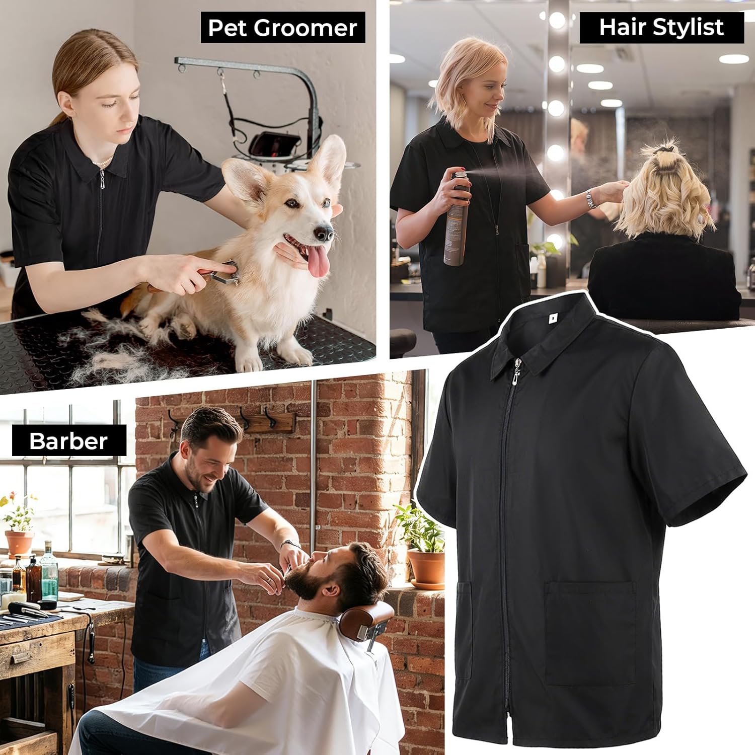 Noverlife Barber Jackets for Men, Hair Repellent Hairdresser Smock w/2 Pockets, Zipper Closure Barber Vest for Salon