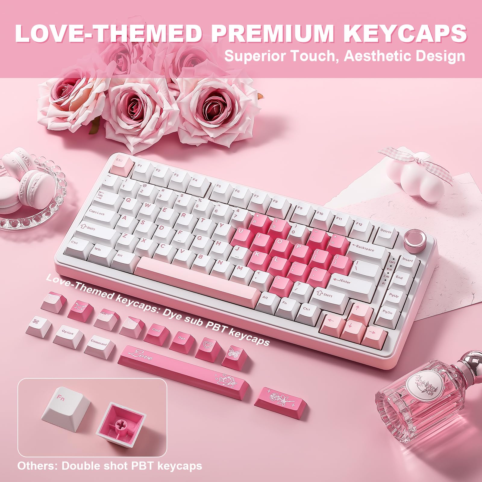 YUNZII B75 Pro Clavier Mécanique sans Fil, 75% Game Keyboard Hot Swap Custom avec Knob, Pre-lubed Switches RGB, BT/Type-C/2.4G (Blanc, Cocoa Cream V2 Switch)