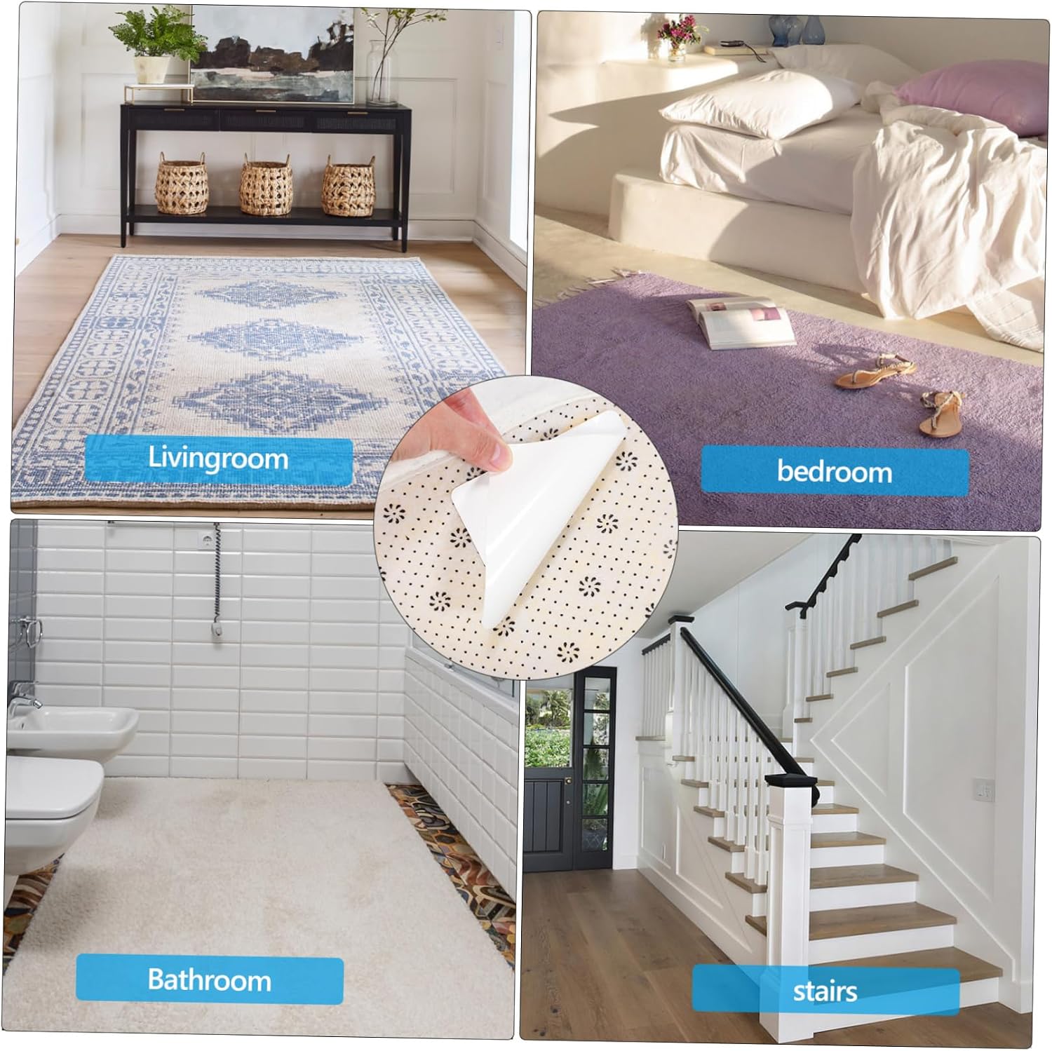 MAGICLULU 16pcs Anti-Slip Carpet Grippers for Hardwood Floors Washable Rug Tape Stickers Secure Fixation for Area Rugs Door Mats Keep Corners Flat Adhesive