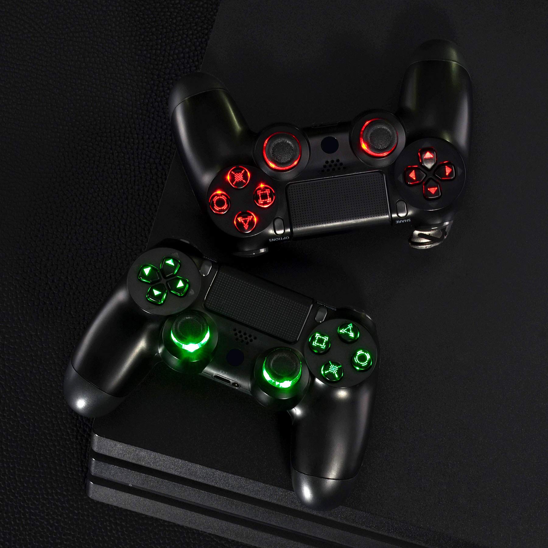 eXtremeRate Ersatz Leuchttaste Knöpfe für ps4 LED Tasten Set Buttons D-Pad Steuerkreuz Thumbsticks DTF LED Kit für ps4 Controller(Symbols Leuchttaste)