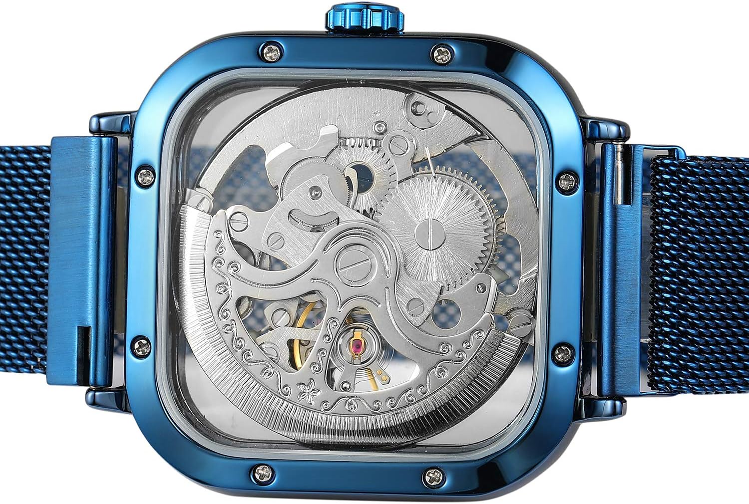 Men's Automatic Self Winding Watch Luxury Superb Skeleton Technology Unique Style Square Wrist Watch with Stainless Steel Bracelet - Image 6