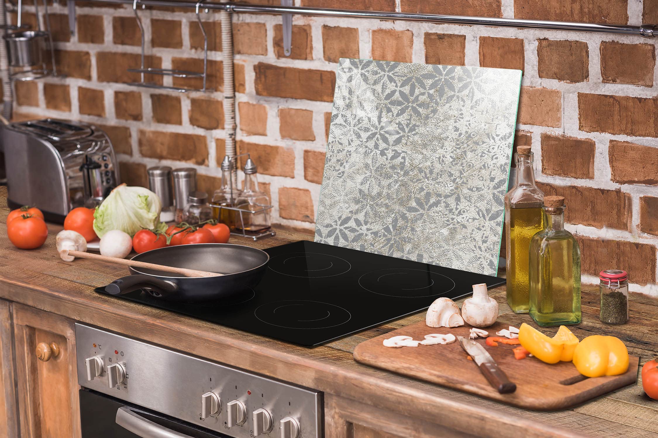 Placa protectora de vitrocerámica 50 x 52 cm 1 pieza cocina eléctrica universal para inducción protección contra salpicaduras tabla de cortar de vidrio templado como decoración, GRIS