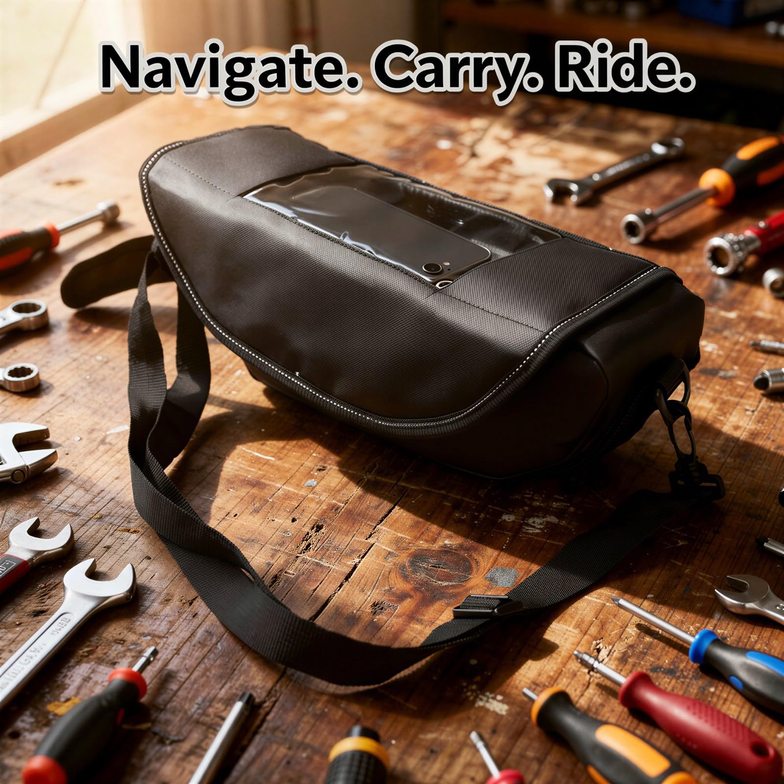 Sacoche de Guidon Moto 12,6 x 5 x 4 Pouces, Sac Moto avec écran Tactile pour Navigation, Sac Outil de Voyage Universel Compatible Yamaha BMW Triumph, Format Compact, Grande capacité