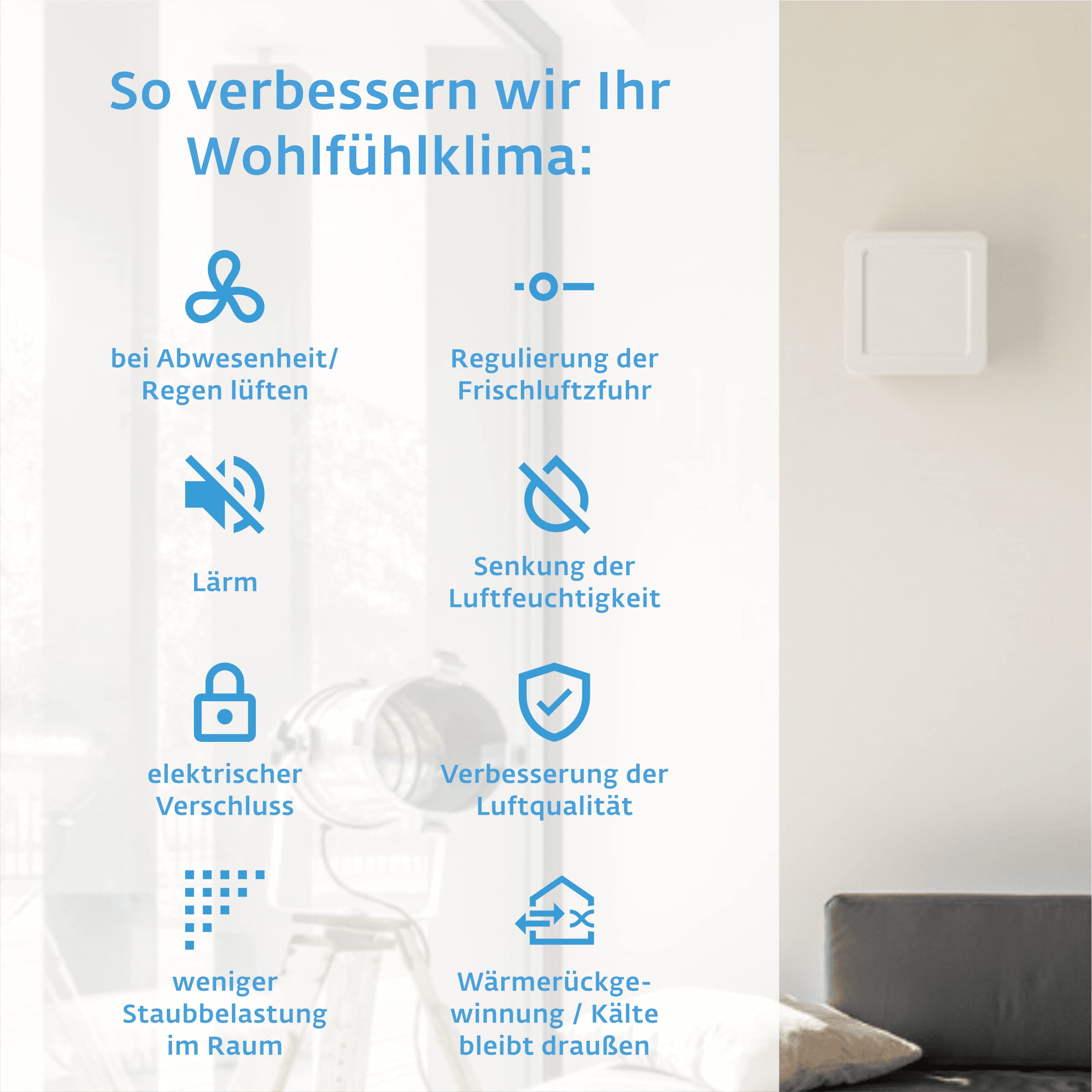 SIEGENIA AEROTUBE WRG smart Wand-Lüfter, dezentrale Wohnraum-Lüftung energiesparend mit aktiver Zu- oder Abluft, Wärmerückgewinnung, Luftqualitäts-, Temperatur- & Feuchte-Sensor, Steuerung per App