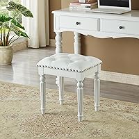 KIVSON Vanity Bench Stool with Microfiber Leather Cushion & Solid Wood Legs - White Ottoman for Bedroom, Makeup Room, Easy Assembly