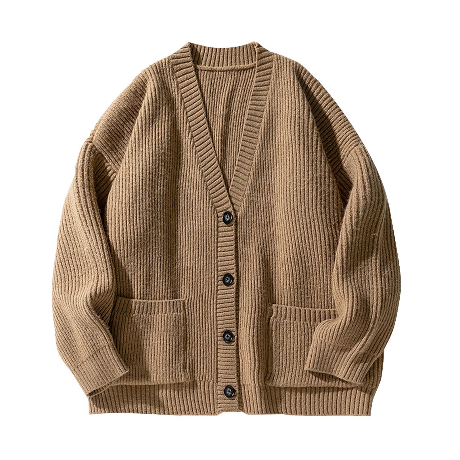 Genérico Cardigan Punto Botones Hombre, Chaqueta De Punto Hombre Manga Larga Cárdigan De Punto Trenzado Casual Cuello De Chal Abotonado con Bolsillos para Otoño E Invierno