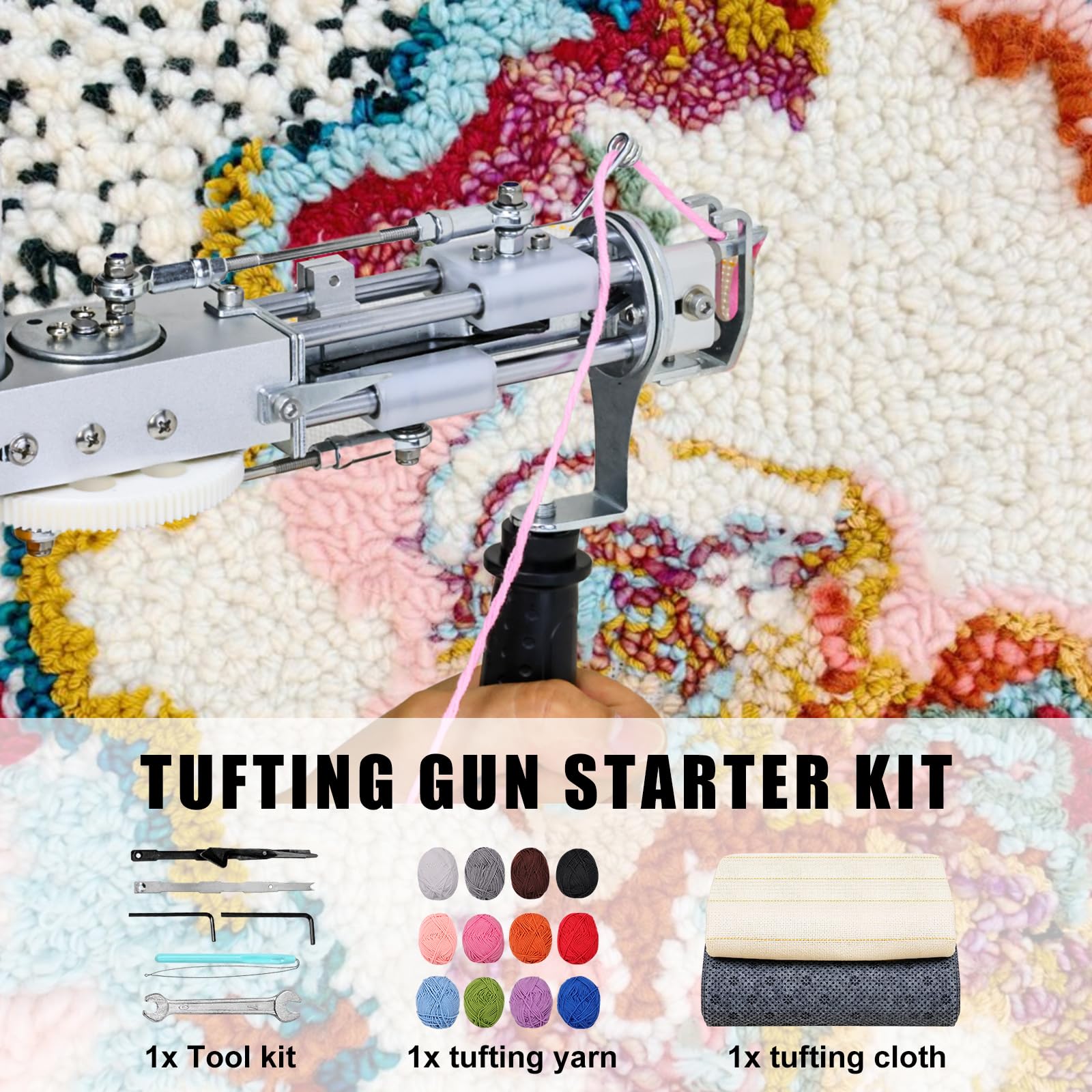 Set di pistole per il tufting con taglierina per tappeti e filo e panno per il tufting, set di pistole per il tufting di tappeti per la tessitura ad alta velocità
