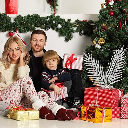 Miniatura 3 de Gadpiparty Decoración de mesa de comedor, 5 piezas de hojas de Navidad, hojas artificiales, tallos y ramas para árbol de Navidad, corona, guirnalda,