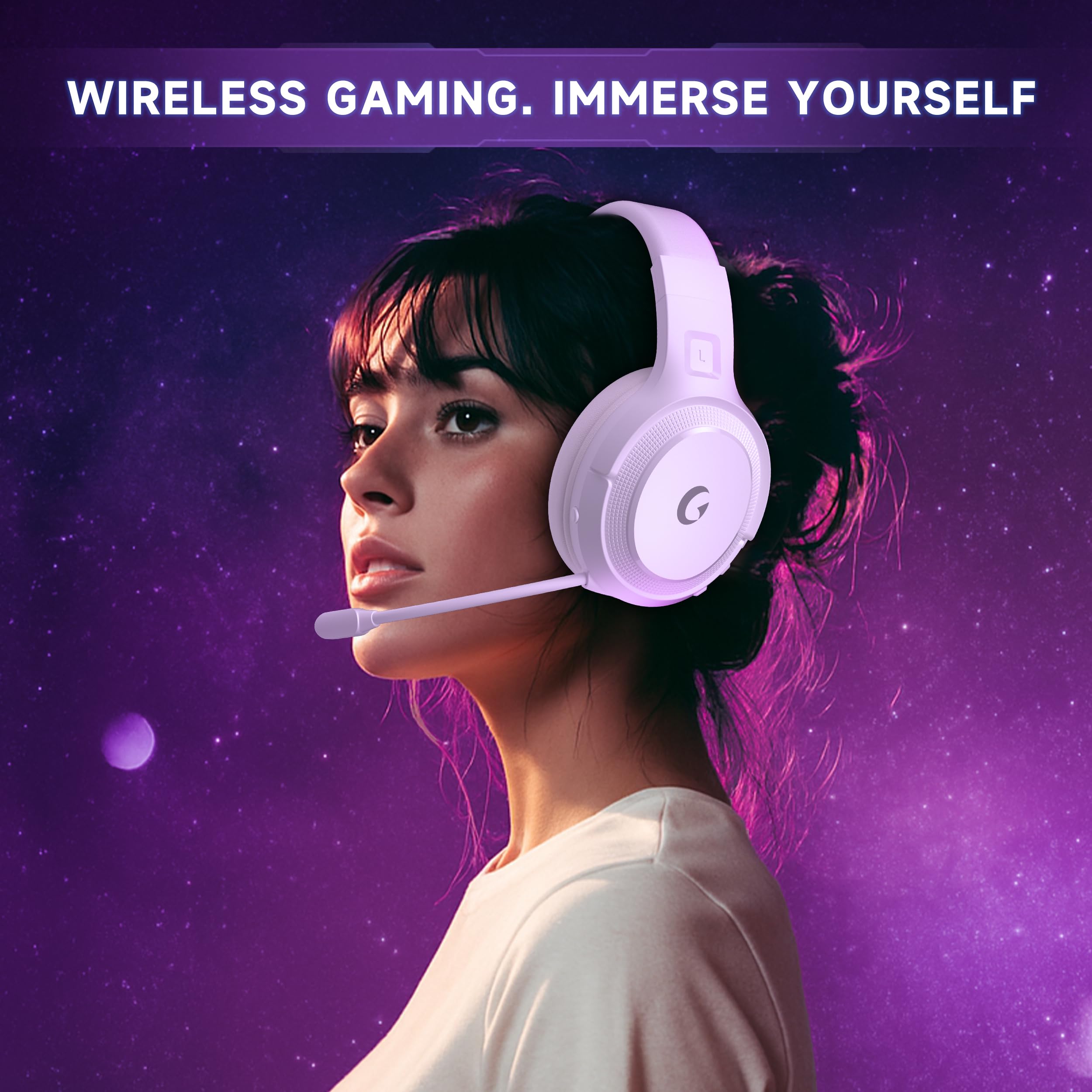 Wireless Gaming Headset for PS5, PS4, PC, Switch - Bluetooth 5.3 with Noise Canceling Microphone, 50-Hour Battery, Type-C Charging Gaming Headphones - White — view 9