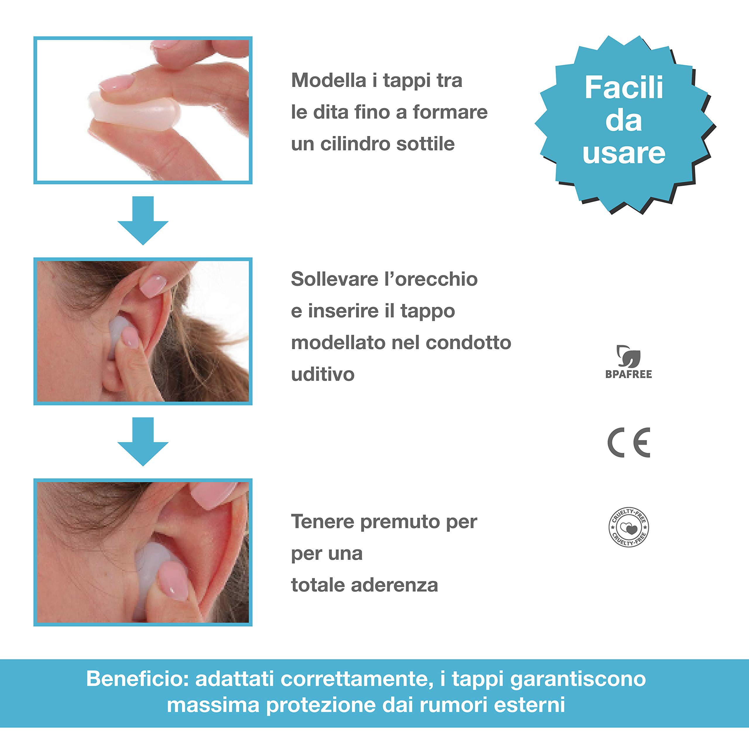 Tappi Orecchie per Dormire di 4a Generazione (6 Paia), Antirumore Forte, Silicone Modellabile, Insonorizzanti, Riutilizzabili, per Piscina, Bambini, Sonno Leggero, Bloccano il Russare