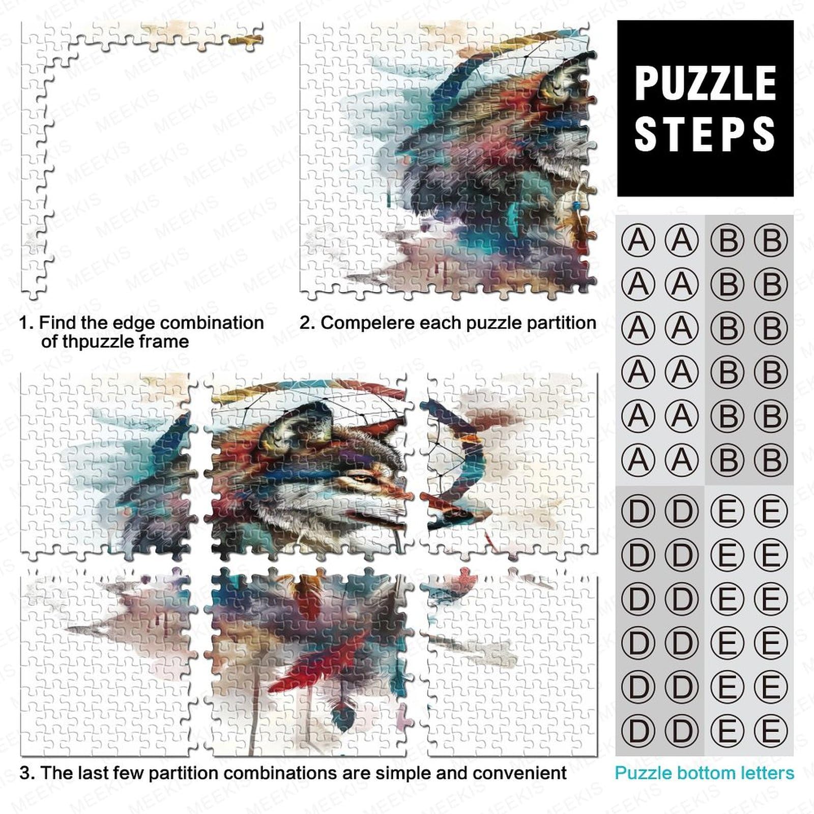 1000-Teile-Puzzle „Bunter Wolf“, 75 X 50 Cm – Für Erwachsene, Mit Poster, Aus Recyceltem Karton, Pädagogisches Puzzlespiel