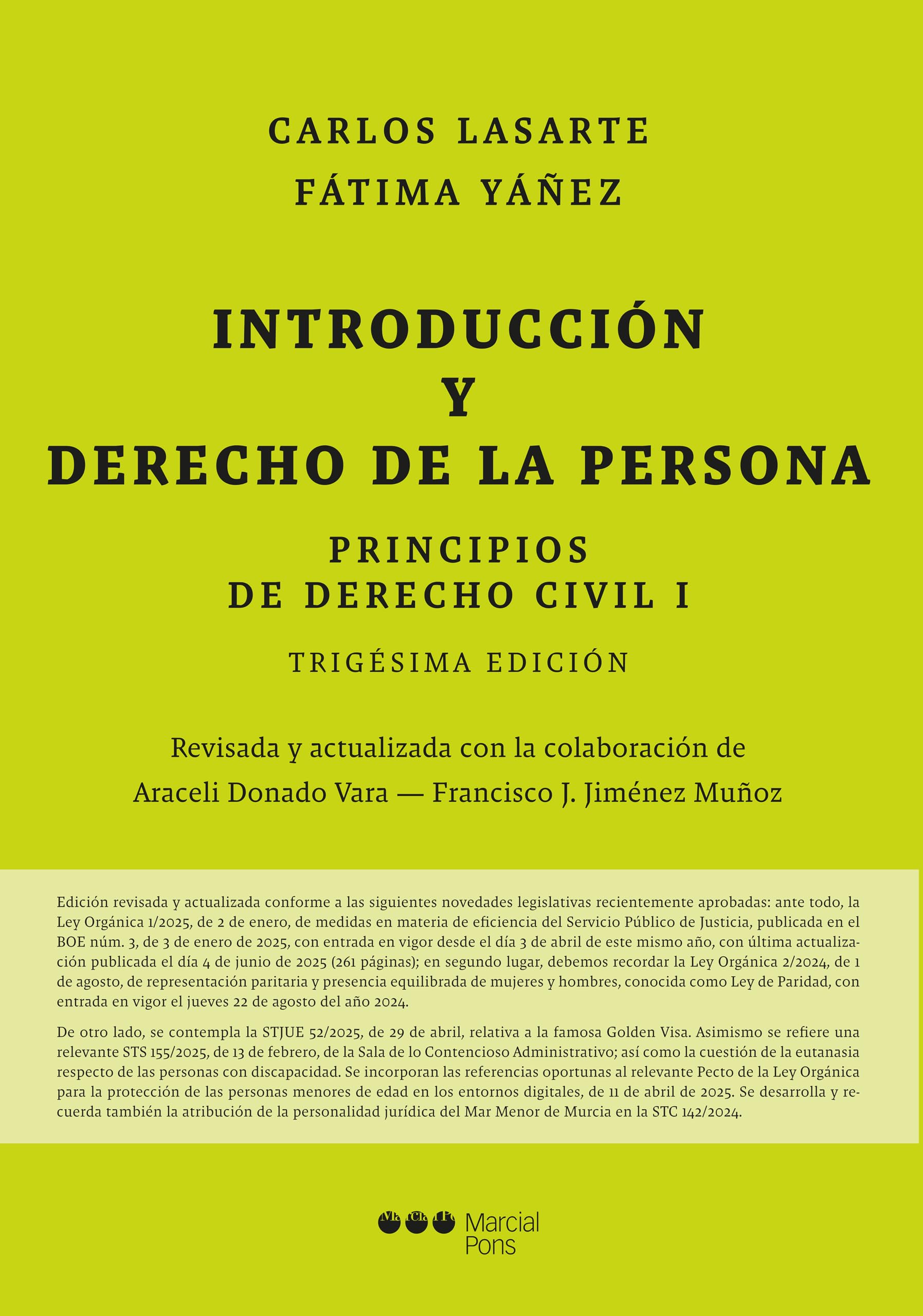 Principios de Derecho Civil. Tomo I. Introducción y Derecho de la persona. 30.ª ed. (Manuales universitarios)