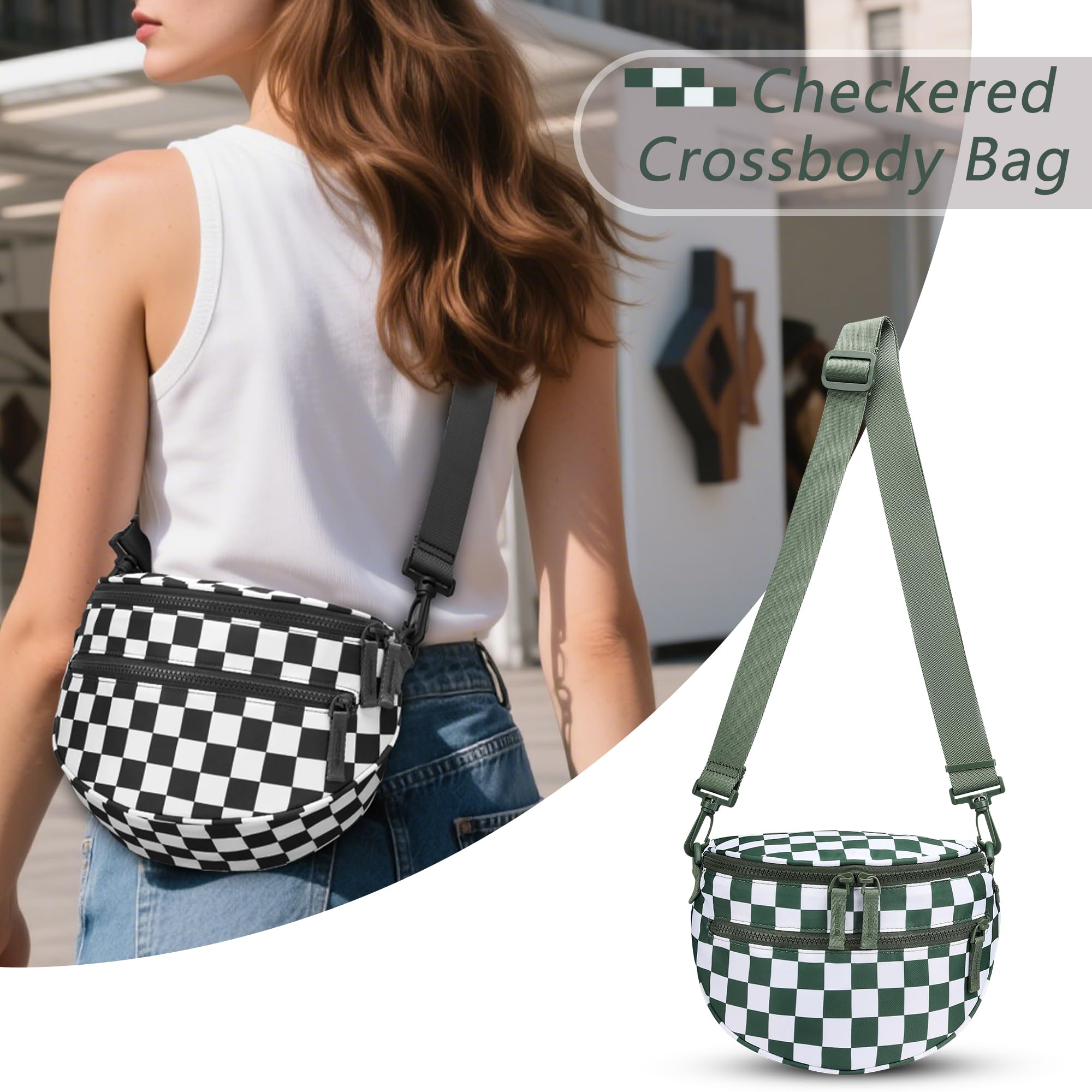 Bolso cruzado de nailon para mujer, haz clic para reproducir vídeo, color verde guisante, Verde, Moda para mujer