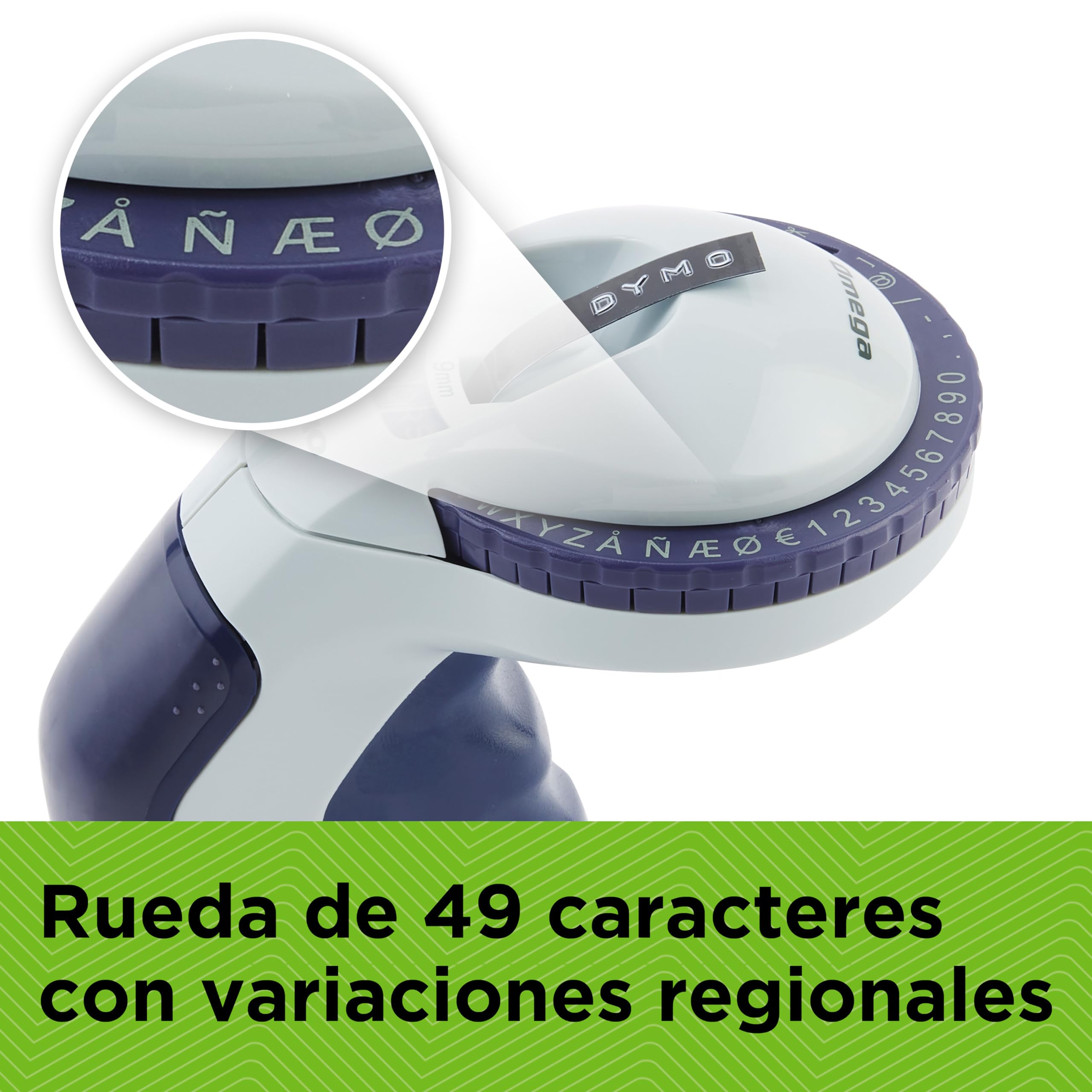 DYMO Omega rotuladora de estampación | Rotuladora de estampación pequeña con sistema de giro y clic y diseño ergonómico | Para uso doméstico y proyectos de manualidades (€ÑÅÆ y Ø)