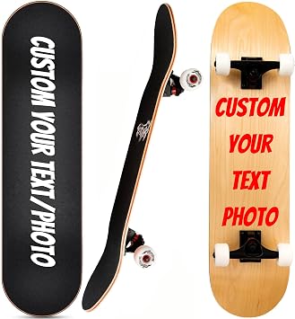 Custom 31"x8" Standard Complete Skateboards |Maple Wood | ABEC 7/9 Bearings | Double Kick Concave Deck| Personalized Skateboards for Beginners, Teens & Adults Girls Boys Gift