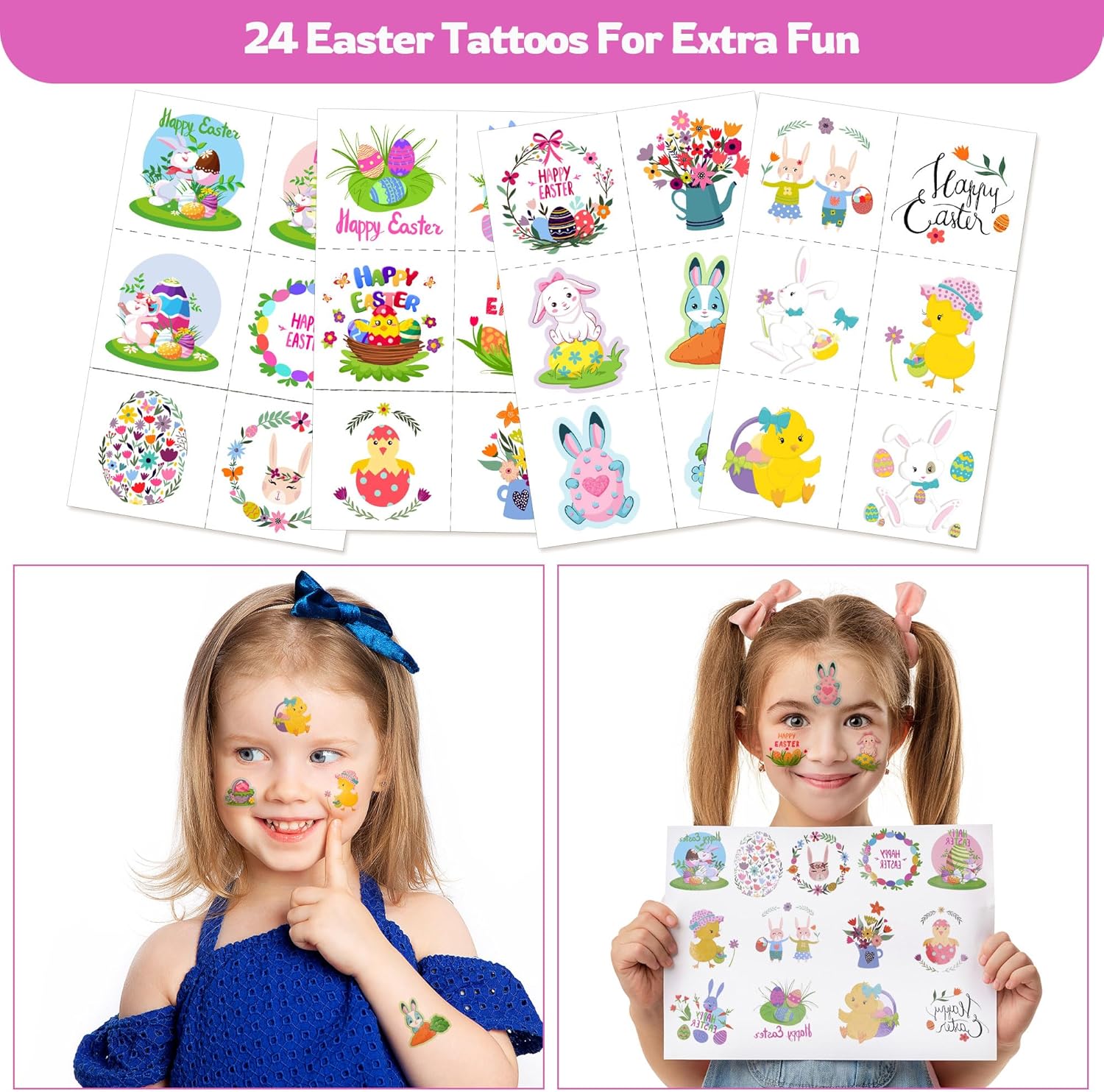 24 Pack Prefilled Easter Eggs With Toys, Stamps with Easter Tattoos Easter Basket Egg Hunt Stuffers, Pre Filled Easter Eggs Fillers Self Inking Stamp for Kids Gifts Party Favors, Goodie Bag Stuffer