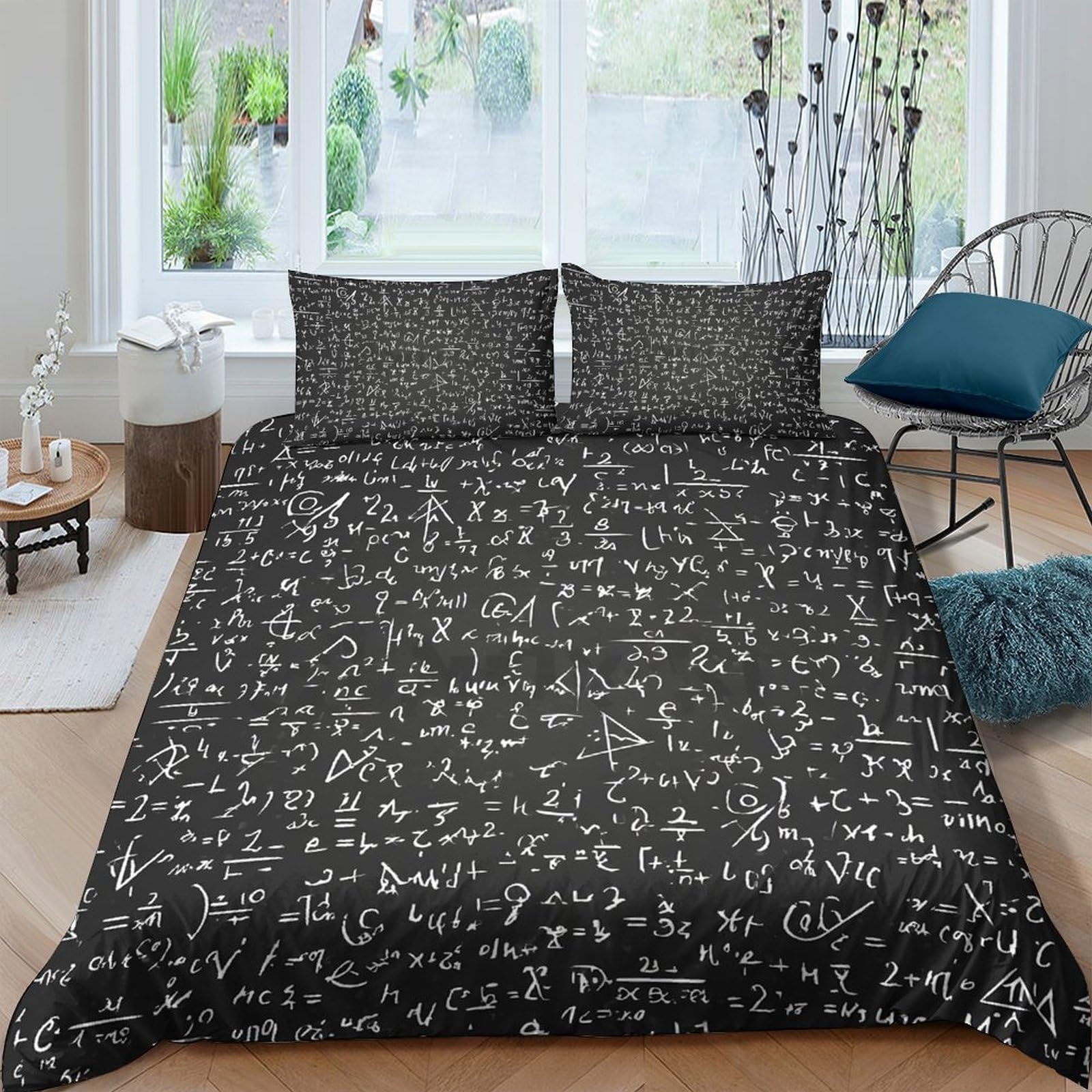 Ctjqhvkz Style-6 3D Printed Mathematical Formula Fitted Sheet Microfiber Soft Black White Equation Bed Cover For Bedroom Dorm Decor Single（135X200cm）