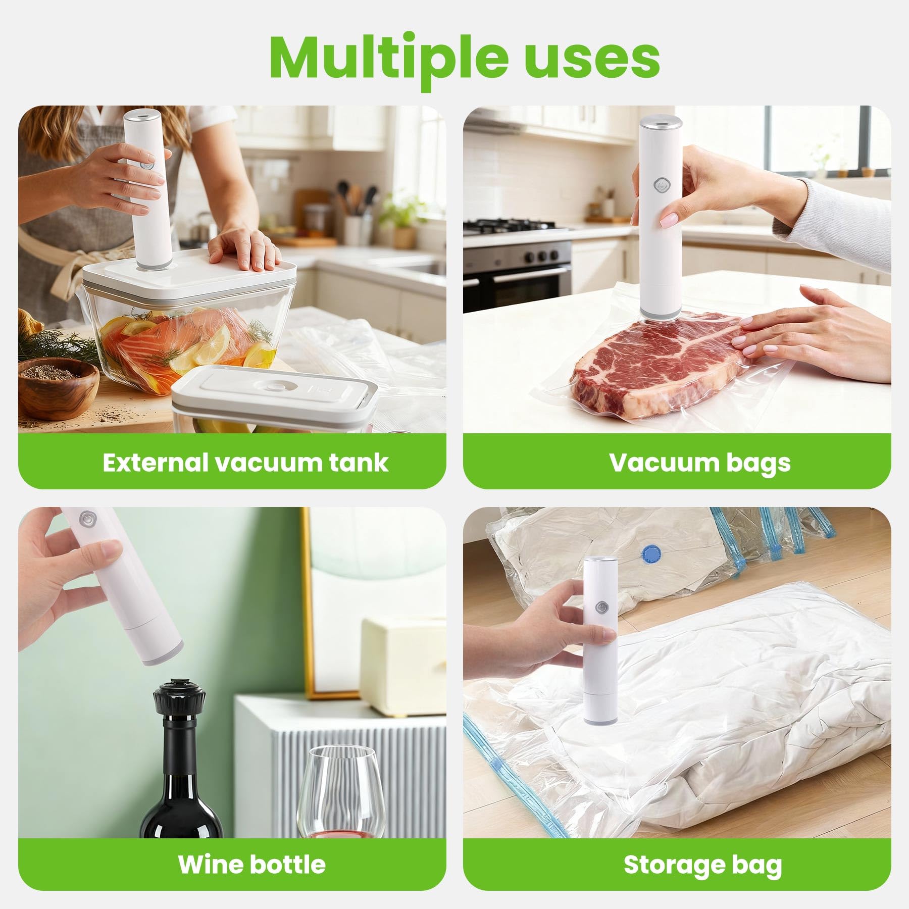 Sellador al vacío para alimentos, máquina de sellado al vacío de mano con 5 bolsas de vacío reutilizables para cocina, nevera, ahorro de comidas portátil, extiende la frescura