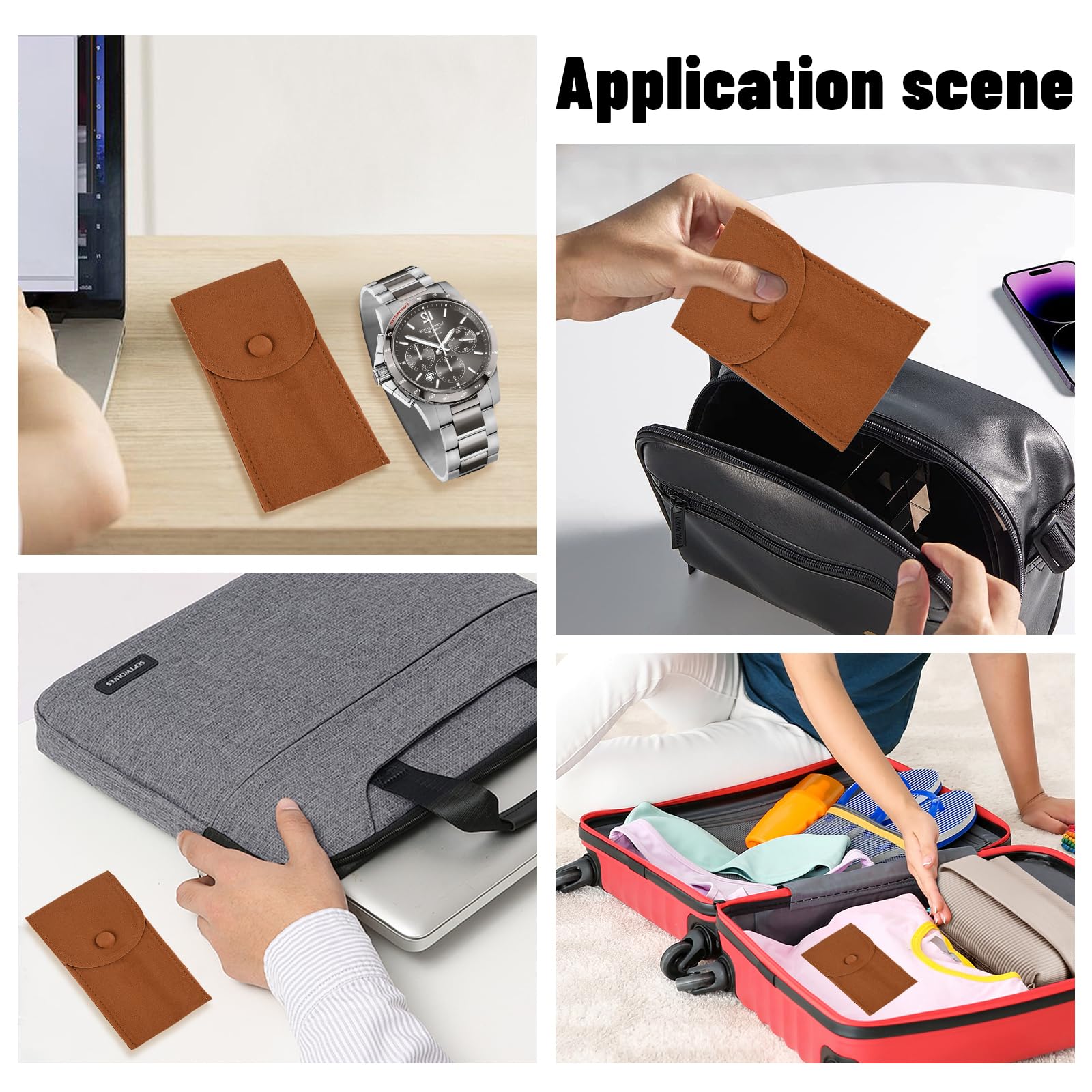 NBEADS 6 Stuks Fluwelen Horloge Pouch, Draagbare Enkele Horloge Travel Case Horloge Opbergtas Luxe Gift Tas Met Drukknop Voor Sieraden Horloge Organizer, Zwart, 13x6.7cm