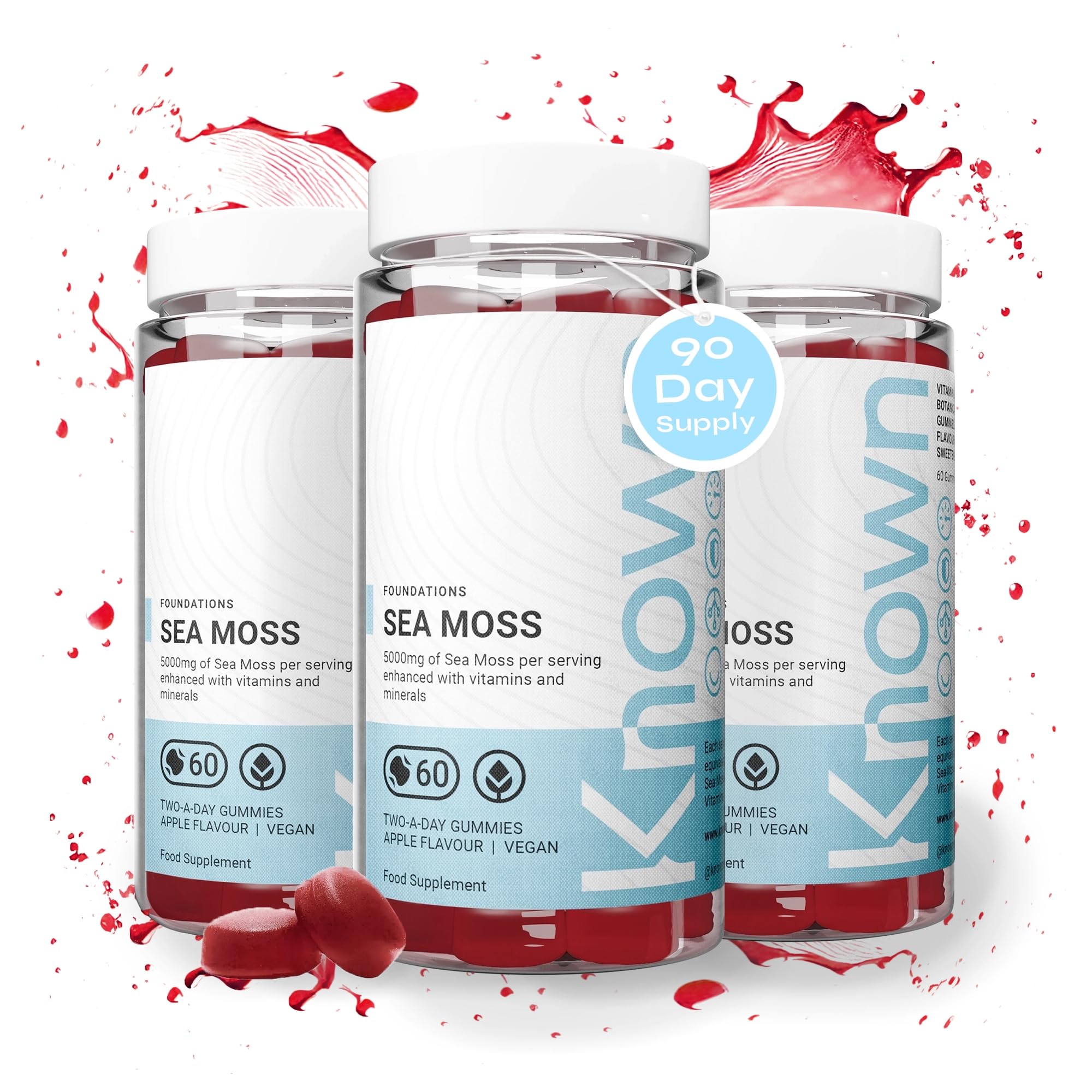 Known Tasty Sea Moss Gummies - 5000mg Sea Moss, Vitamin C, Iodine - Supports Immunity - Natural Apple Flavour - 60 Vegan Gummies, 3 Months Supply