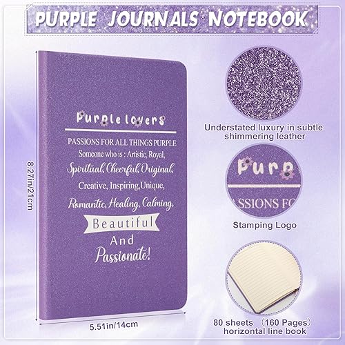 Miniatura 2 de Regalos morados para mujeres, diario morado con purpurina con 5 bolígrafos, regalos morados para amigos, mamá, ella, hermana, compañera de trabajo,