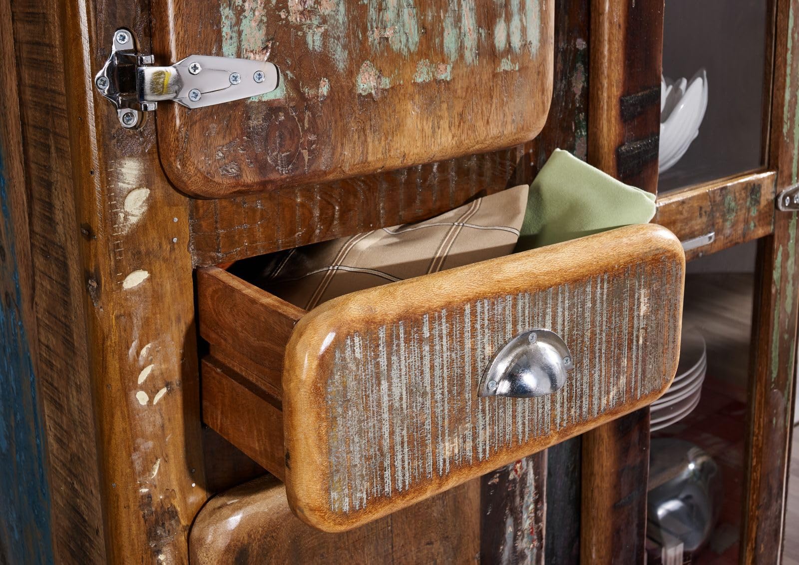 MASSIVMOEBEL24.DE FREEZY #34 Mobile dispensa in Legno Riciclato - Laccato/Multicolore 90x38x140