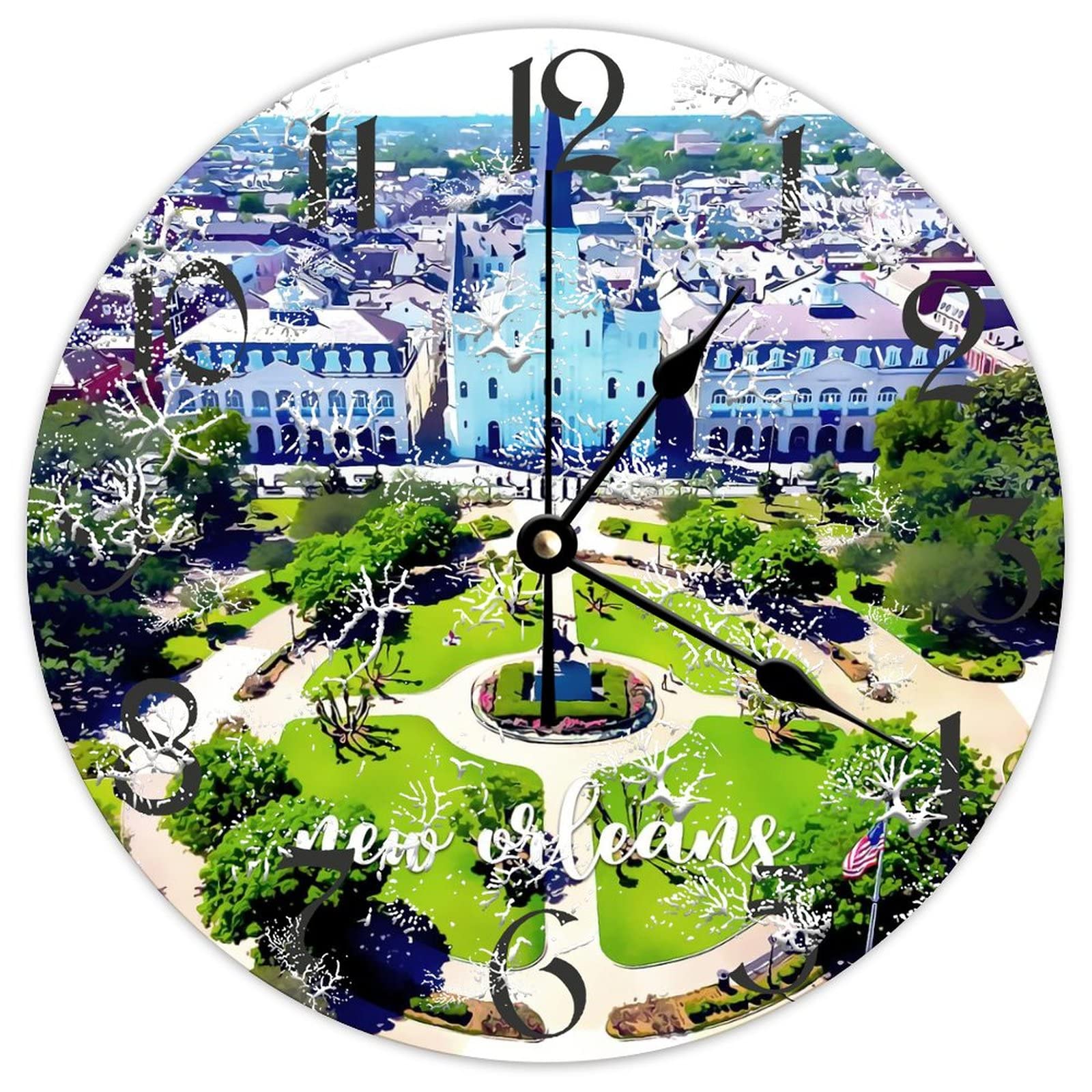 Horloge murale ronde en bois de la Nouvelle-Orléans 38 cm