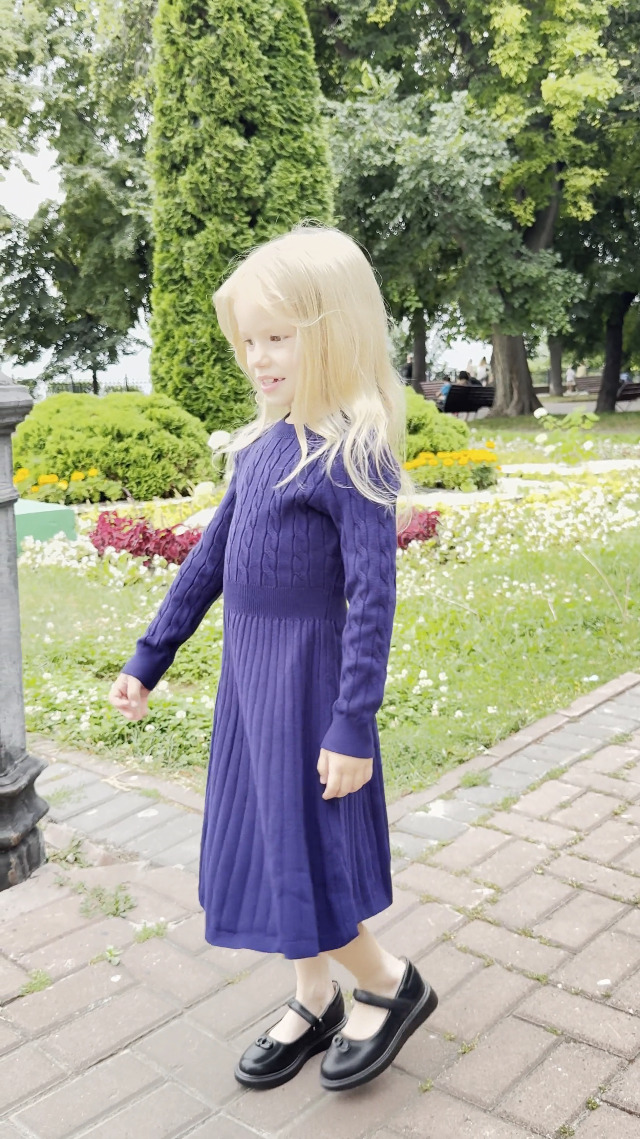 GRACE KARIN Mädchen Strickkleid Langarm - Rüschen Zopfmuster Plissee Design