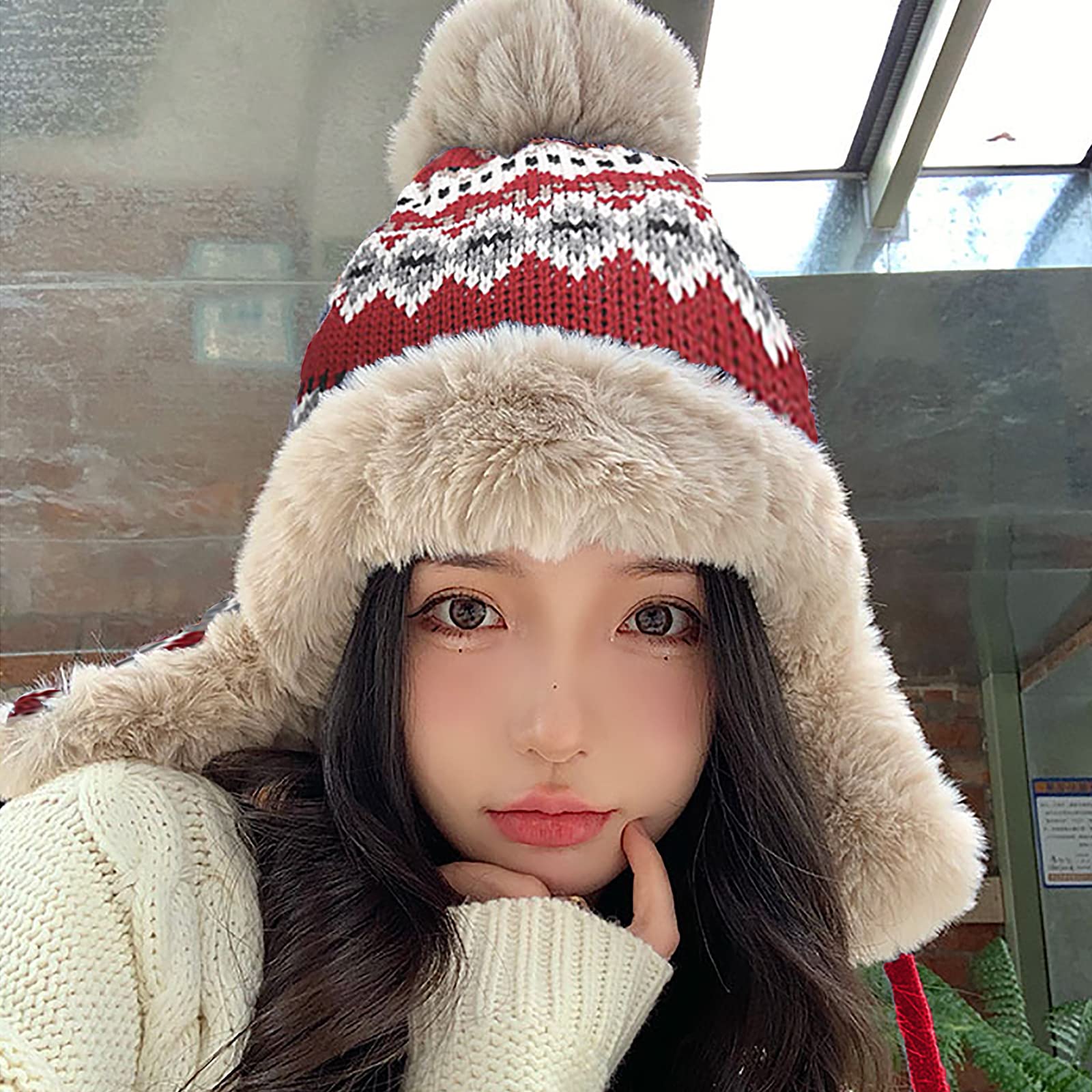 OhMill Femme Chapka d'hiver Chapeau Chaud Bonnet Aviateur avec Oreillettes en Polaire Chapeau de Trappeur Coup-Vent d'hiver Bonnet Épaise pour Ski Cyclisme Extérieur