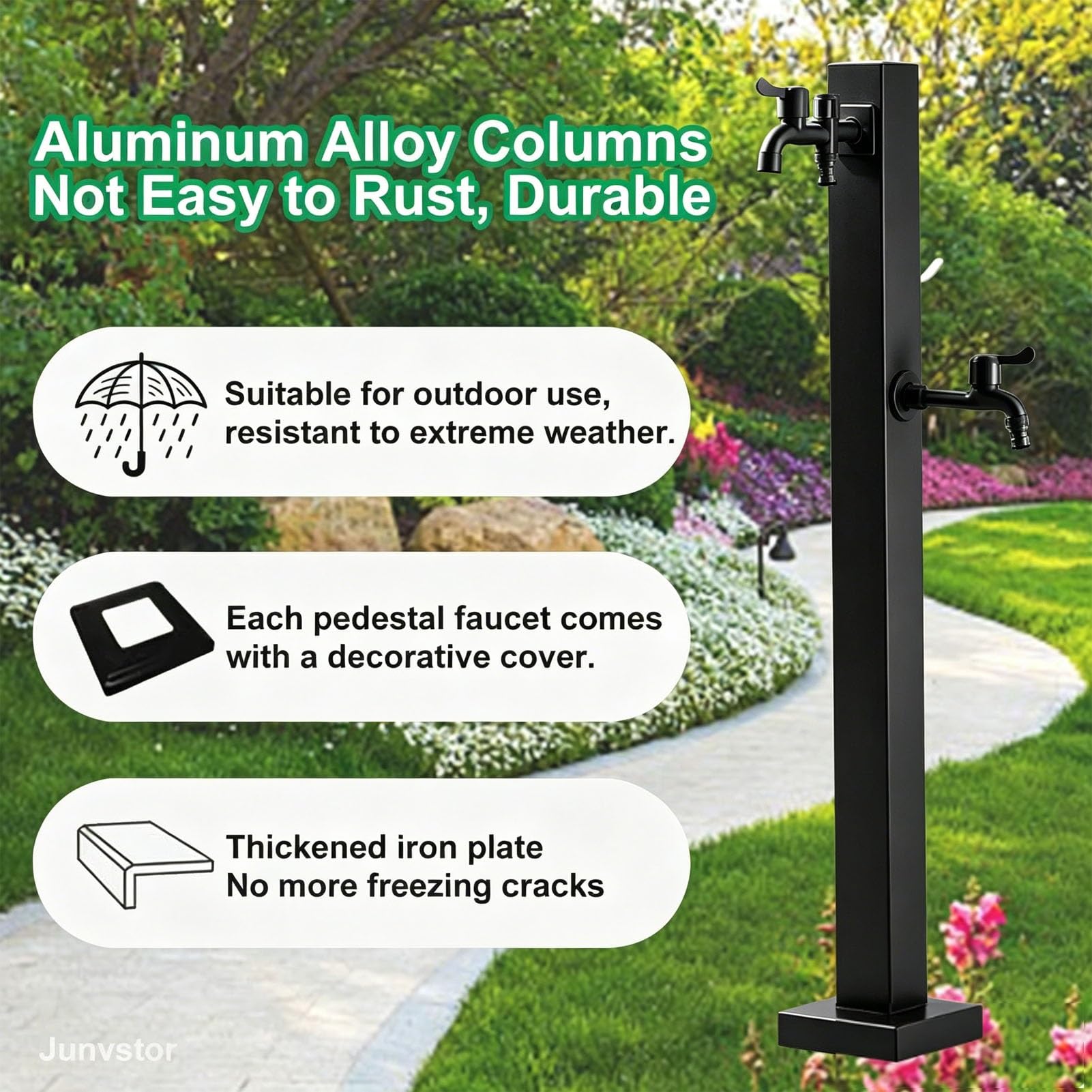 Grifo de agua para jardín columna de agua para exteriores, grifo entrada doble y estante manguera, hidrante de jardín, grifo con espiga exteriores de acero inoxidable(Estilo 1,Height: 95cm/37.4in)