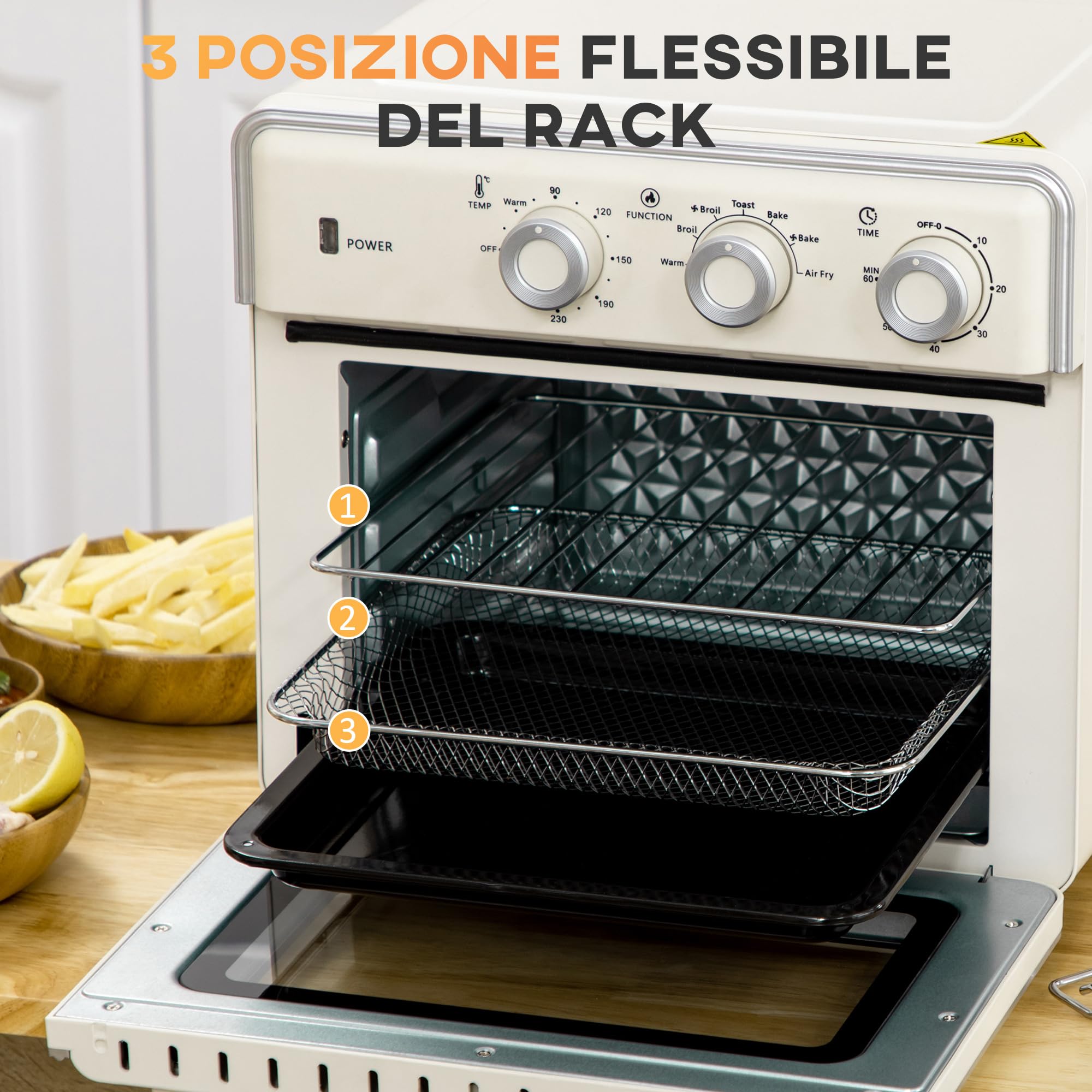 HOMCOM Horno eléctrico ventilado 20 L 1400 W multifunción aire caliente 90-230°C temporizador 60 min 5 modos doble cristal