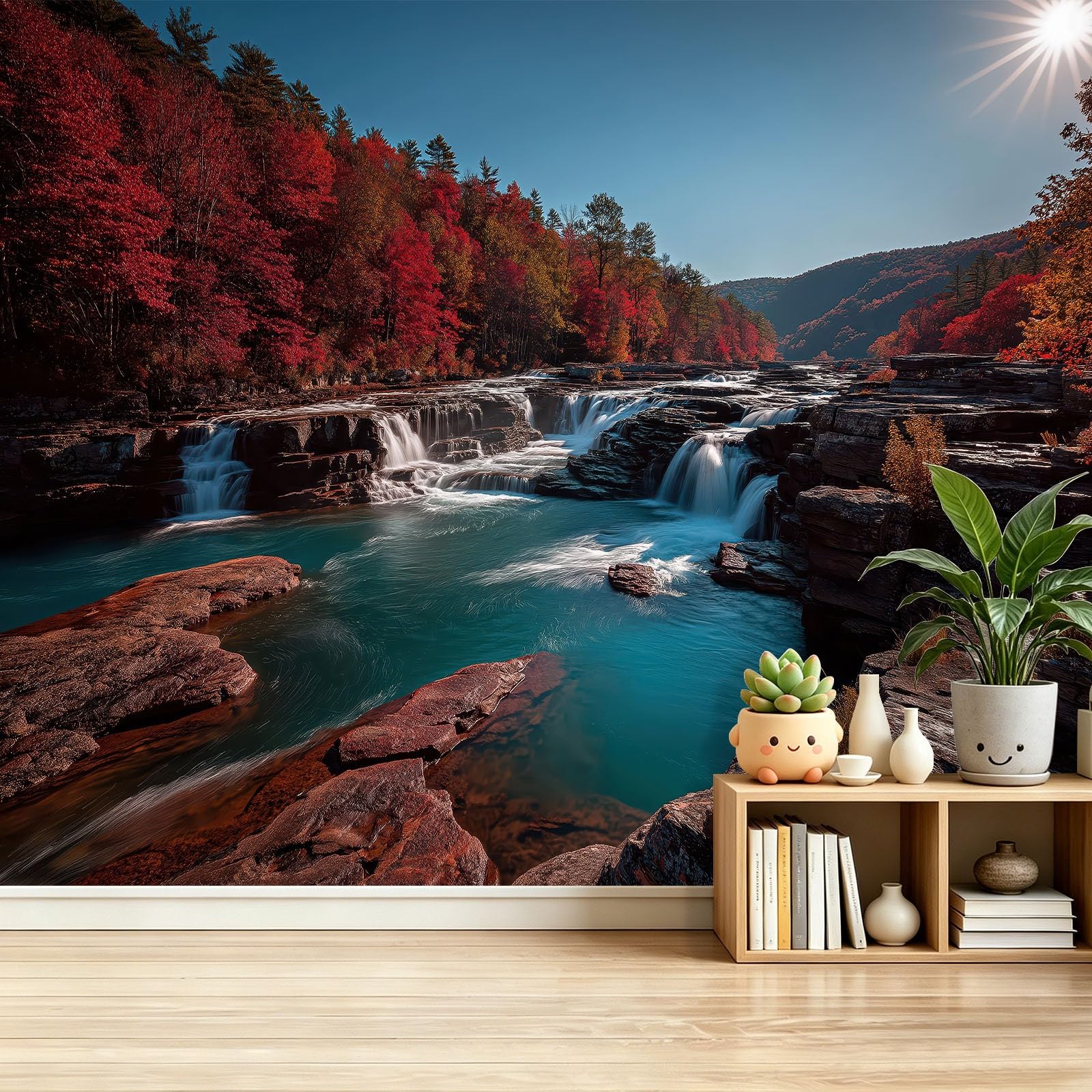 Papier peint intissé pour masquer les imperfections du mur avec un paysage bleu