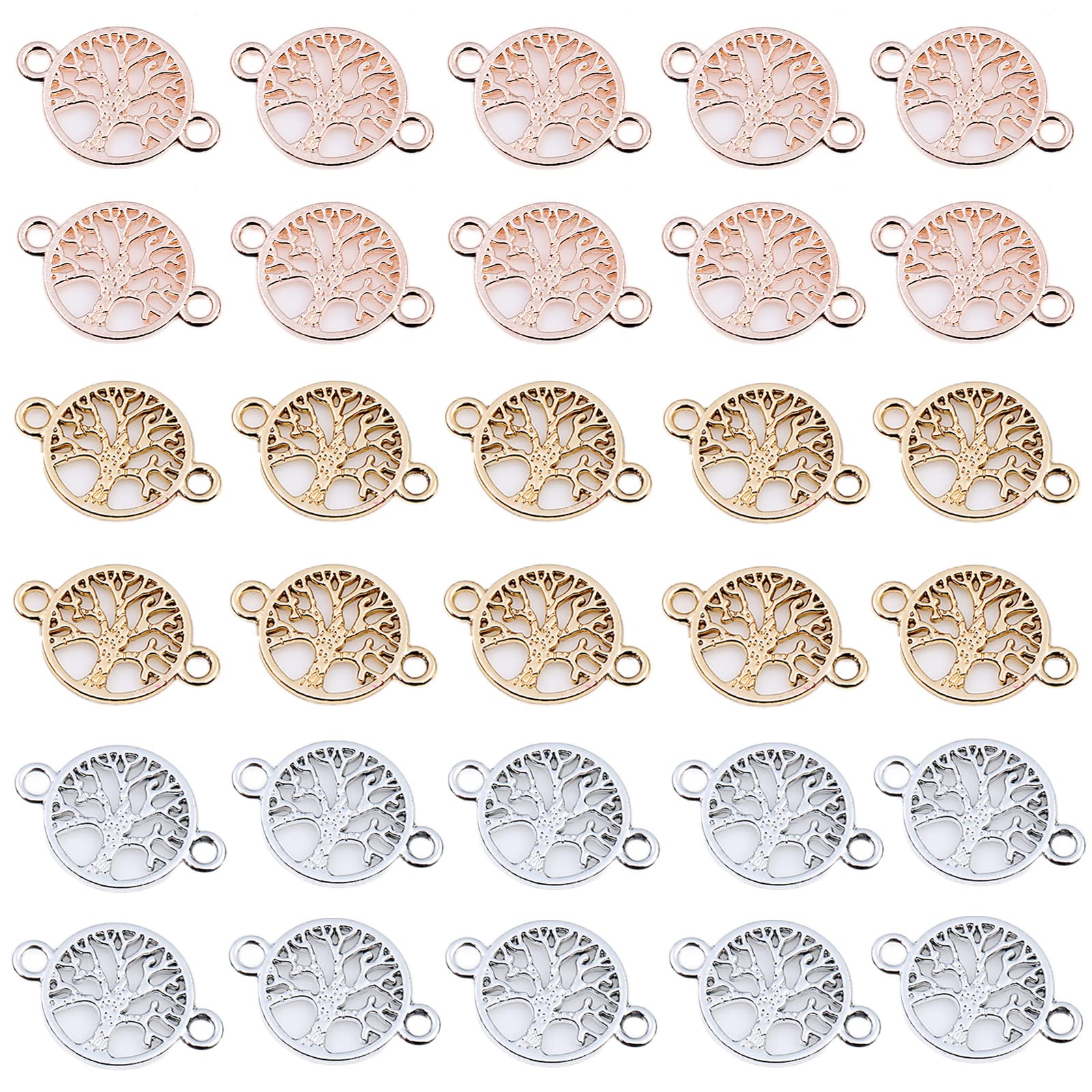 PandaHall Bedelverbinders van de boom van het leven, 32 stuks, platte ronde schakelverbinders met boom, voor halskettingen, armbanden, enkelsieraden, doe-het-zelf