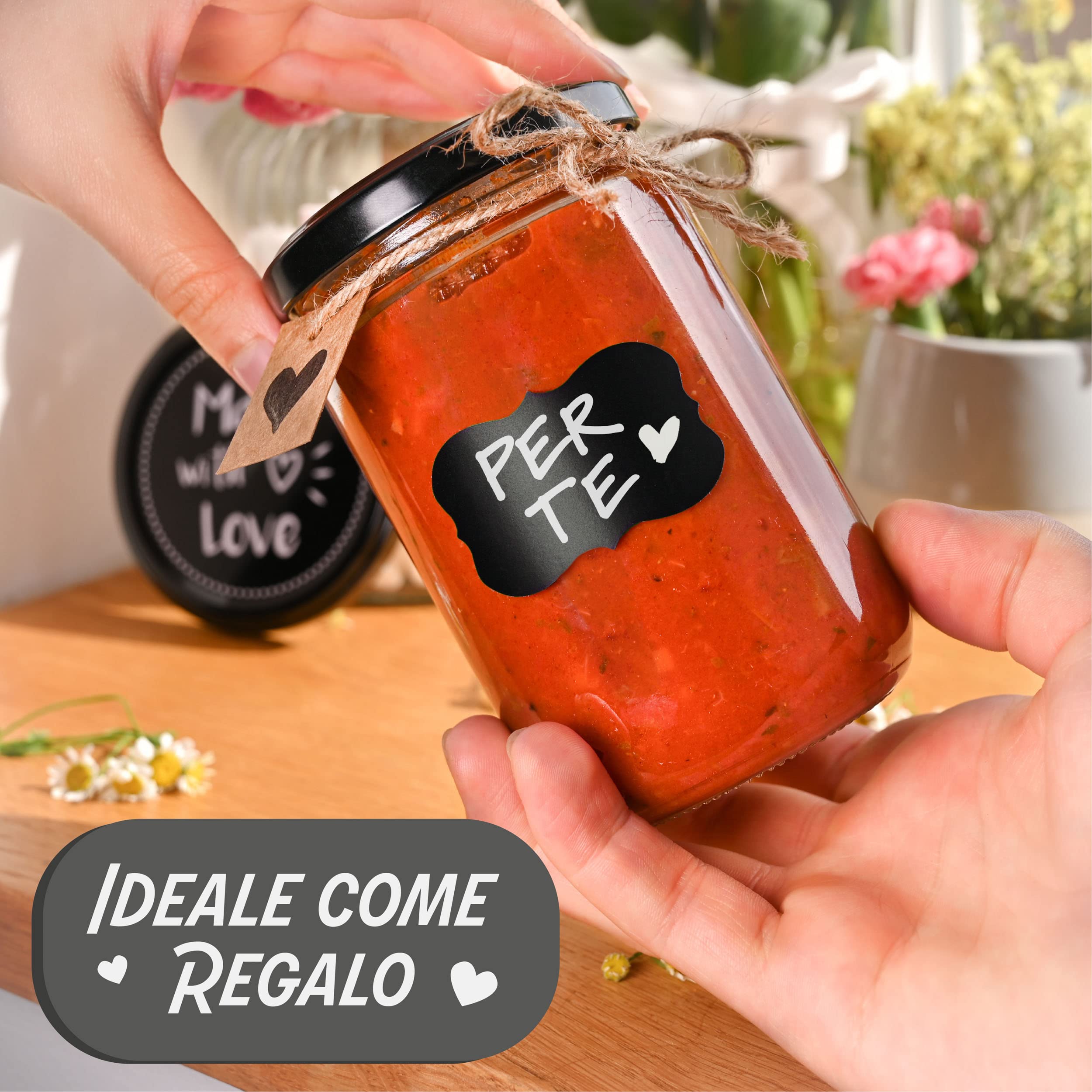 Praknu 12 Barattoli per Conserve 350 ml - Con Etichette e Pennarello - Ermetici - Lavabili in Lavastoviglie - Ideali da Regalare