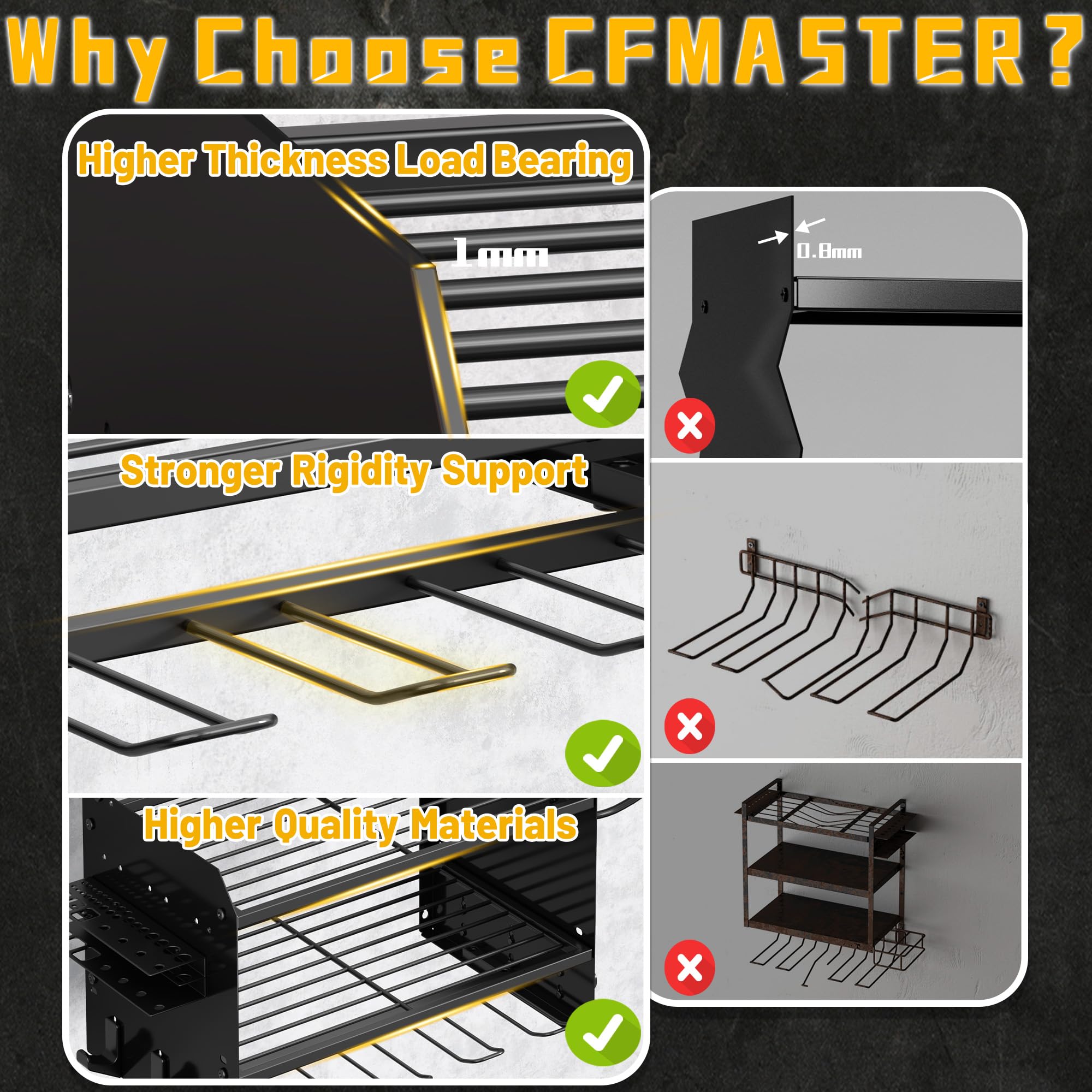 Wide Power Tool Organizer Wall Mount with Charging Station 3 Layer Adjustable Heavy Duty Tool Storage Rack with — view 6