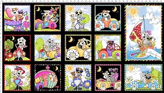 Loralie Designs Go Doggie! Black Fabric Panel for Quilting