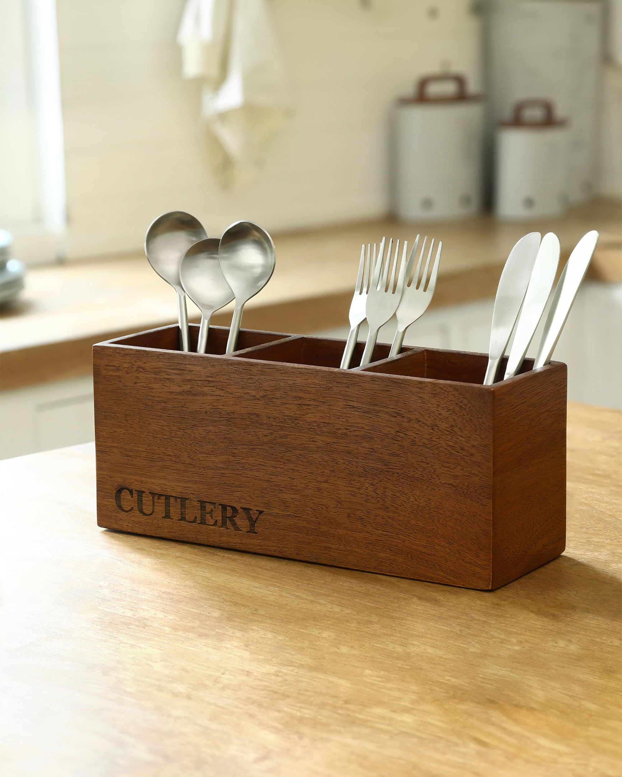 wood flatware holder